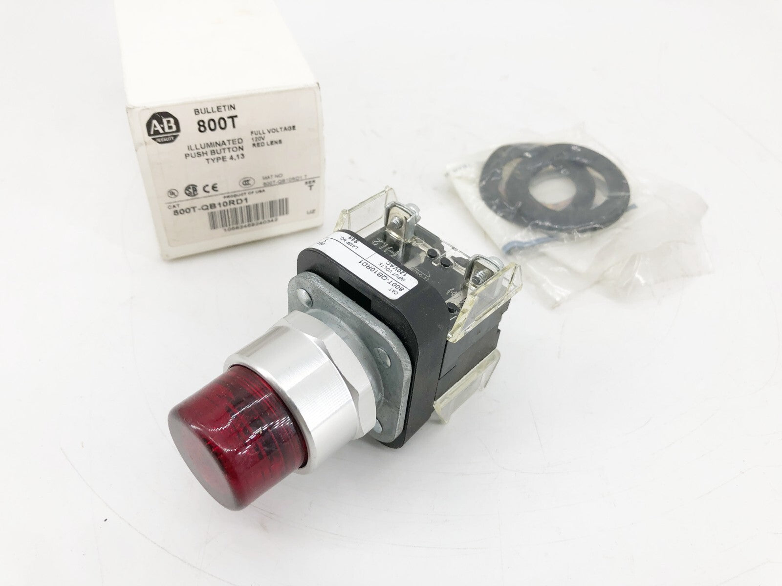 New Allen-Bradley 800T-QB10RD1 Ser. T Red Illuminated Pushbutton 120V