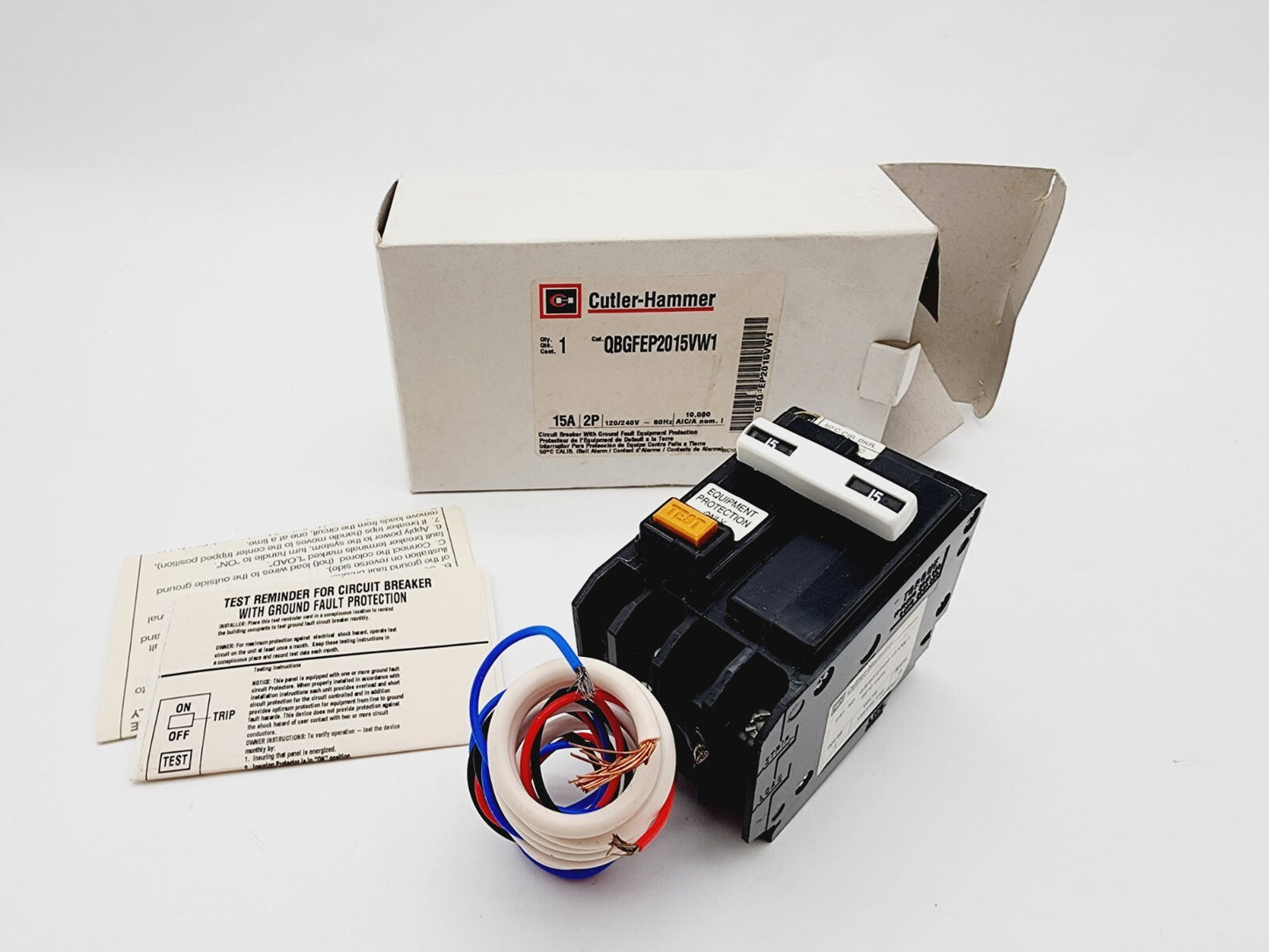 Cutler Hammer QBGFEP2015VW1 Bolt On Circuit Breaker 15A 120/240V 2P Shunt Trip