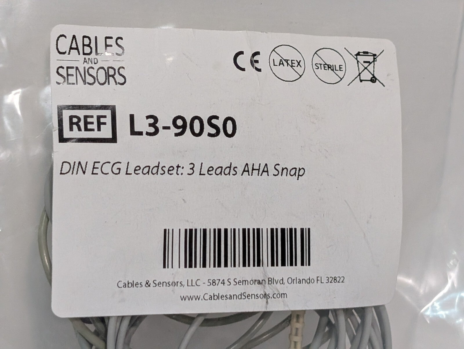 Cables and Sensors L3-90S0 DIN ECG 3 Lead Set AHA Snap