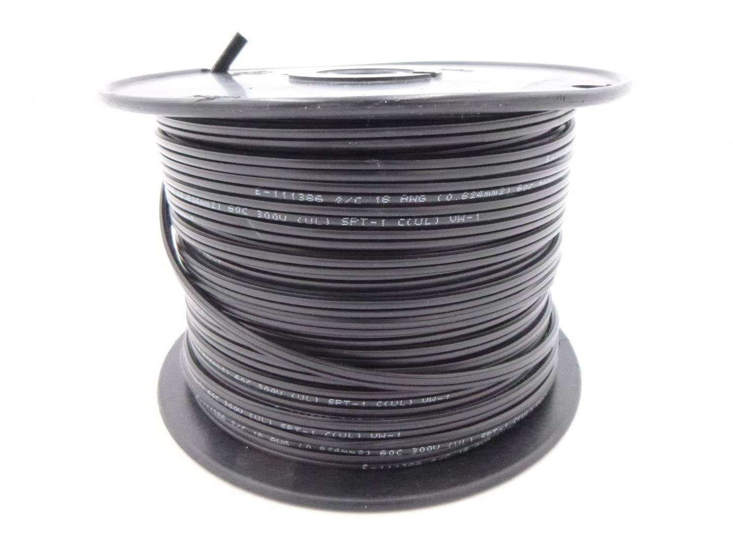 250'  18AWG 18/2 SPT-1 Copper Stranded in Black Jacket 300V 60C Cable Wire
