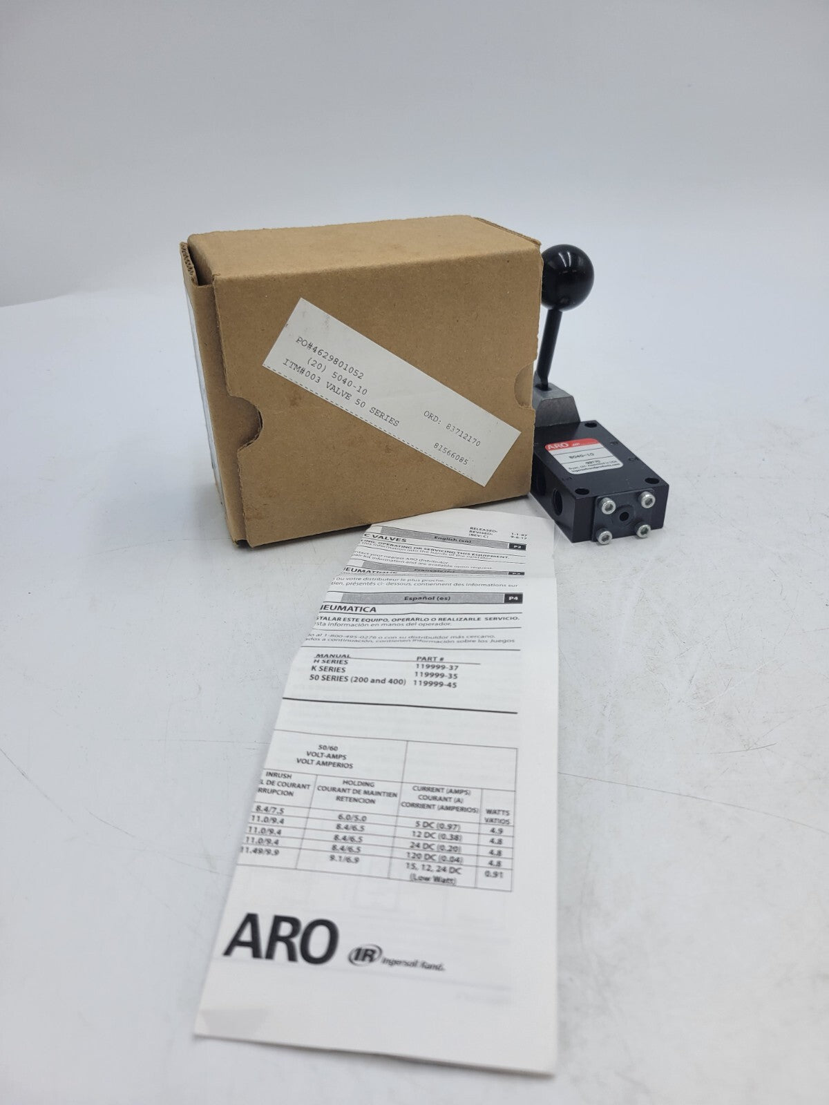 ARO 5040-10 Manual Air Control Hand Lever Valve 4-Way 1/8" Port Size 50 Series