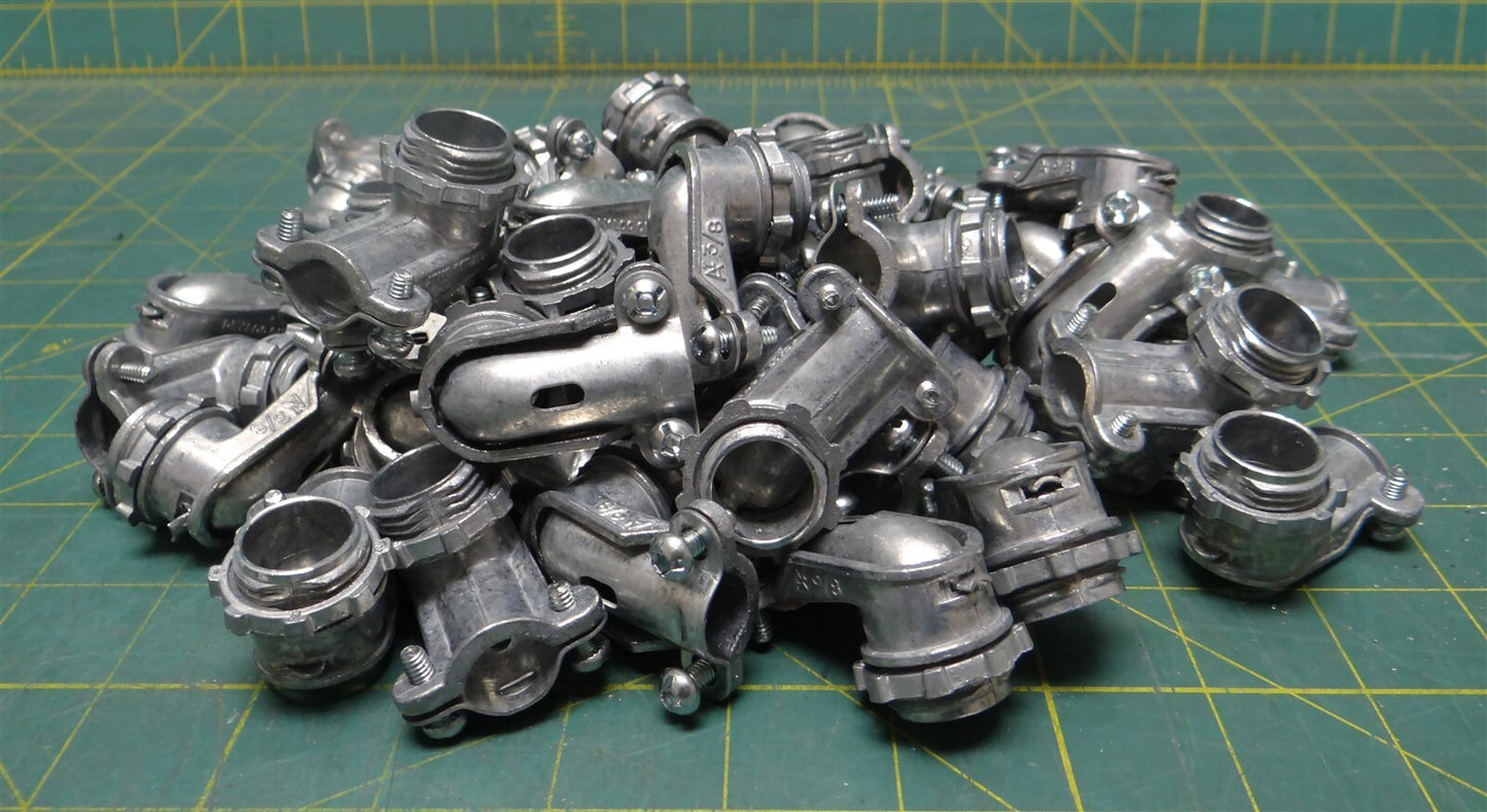 (Qty: 50) Arlington Ind. 3/8" Zinc Die Cast 90° Angle Connector 2 Screw Flex 850