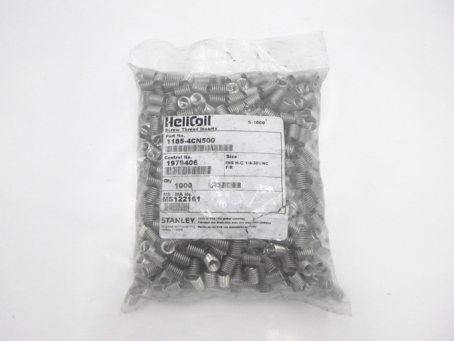 1000 Pack HeliCoil Screw Thread Free Running Inserts 1185-4CN500 1/4-20UNC