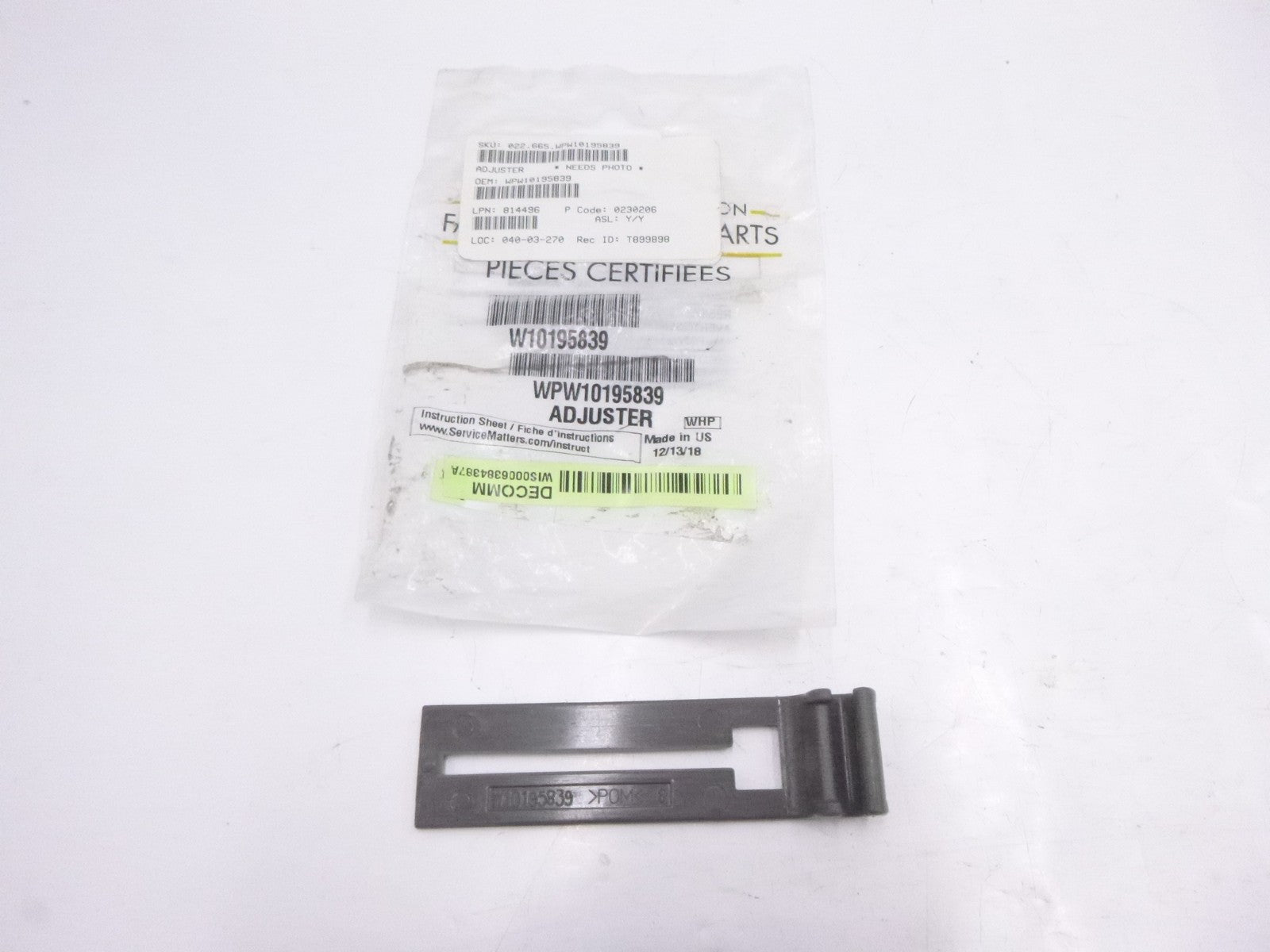 Genuine OEM Whirlpool W10195839 Dishwasher Rack Adjuster Strap