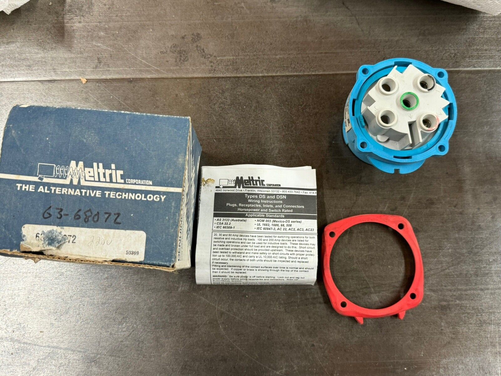 Meltric DSN60 Inlet Plug 60A 250 VAC 3HP 63-68072 Type 4X & IP69