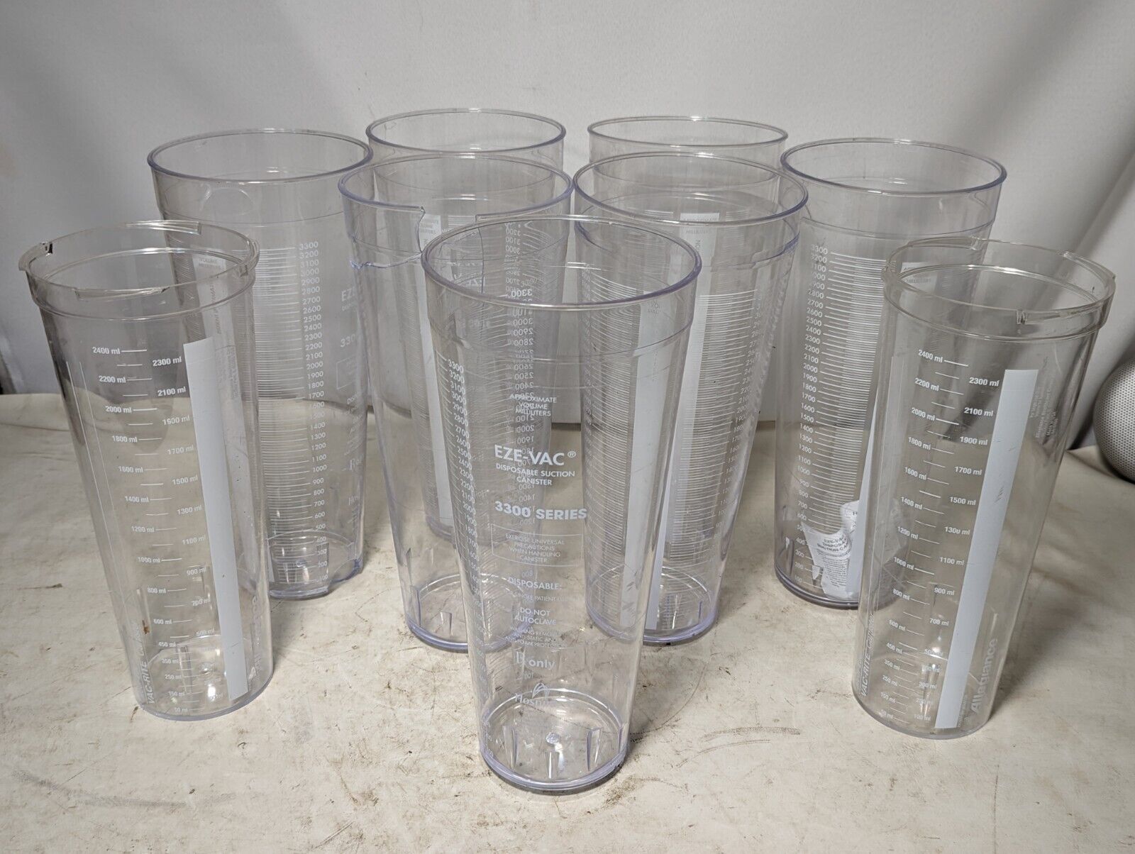Large lot of vacuum canisters: EZE-VAC disposable suction canister, Medi-Vac
