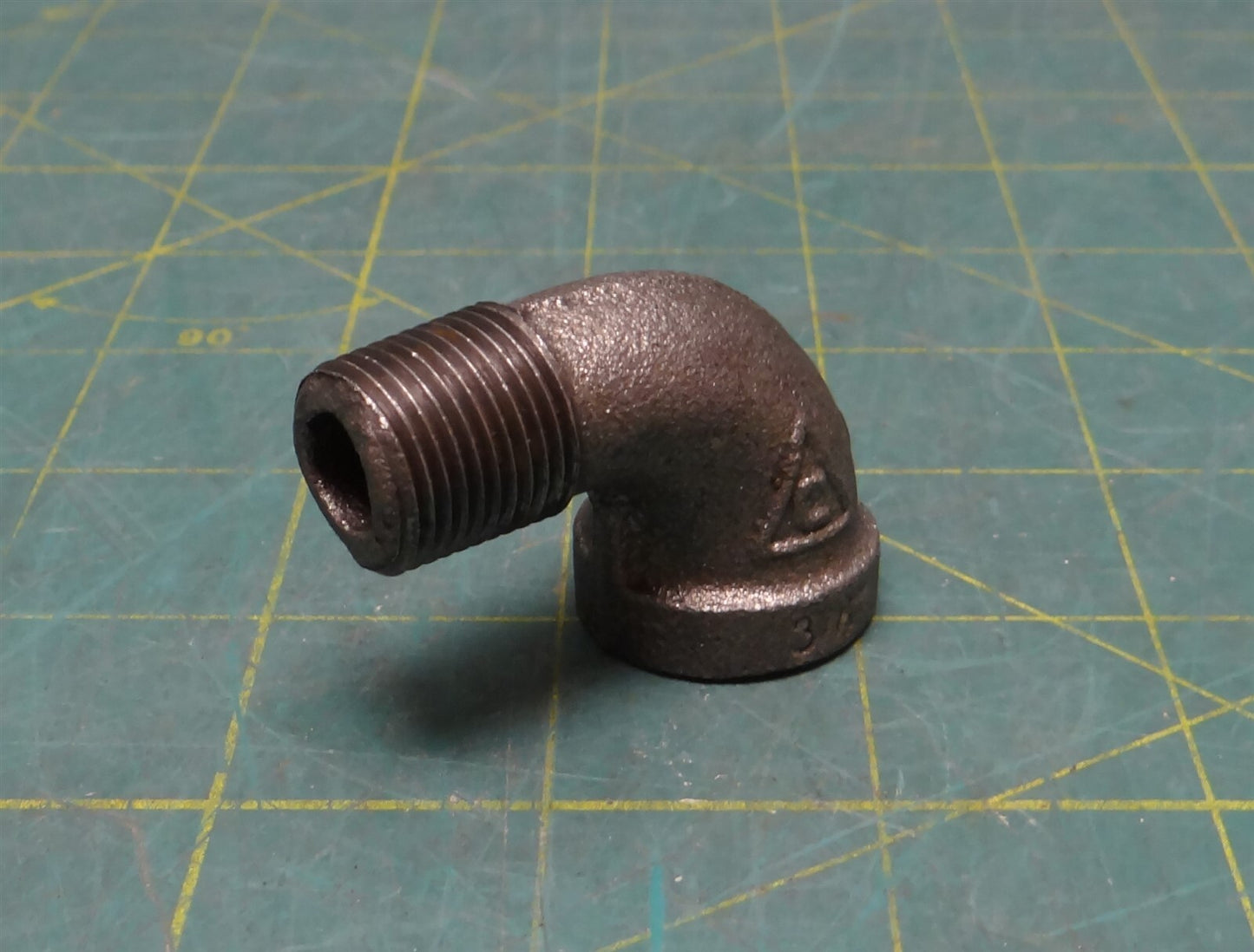 3/8" NPT Black Malleable Iron 90° Street Elbow, 2-1/8" Length, 1-1/16" Height