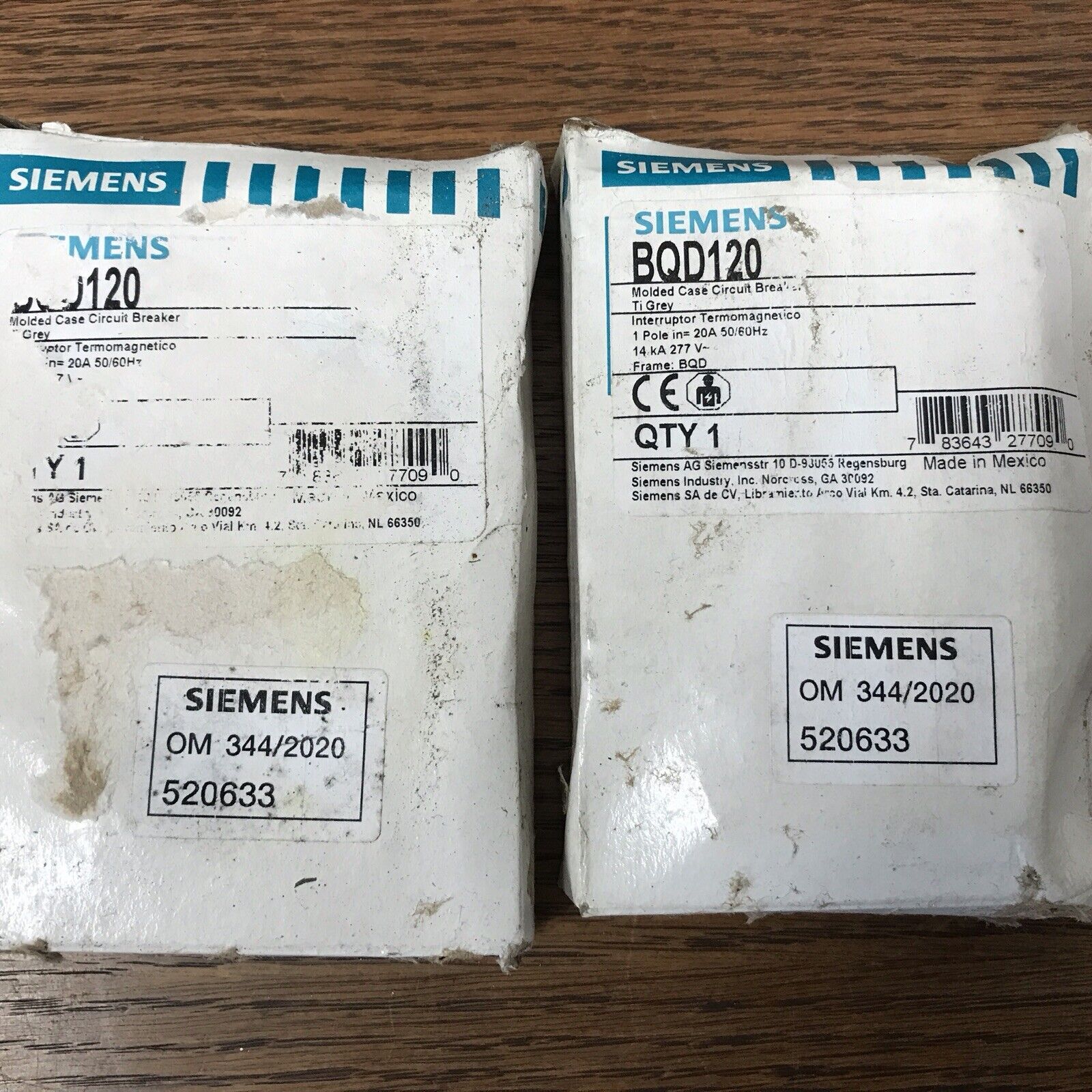 2 Siemens BQD120 20-Amp Single Pole 277V AC / 125VDC Lot Of 2 BREAKERS