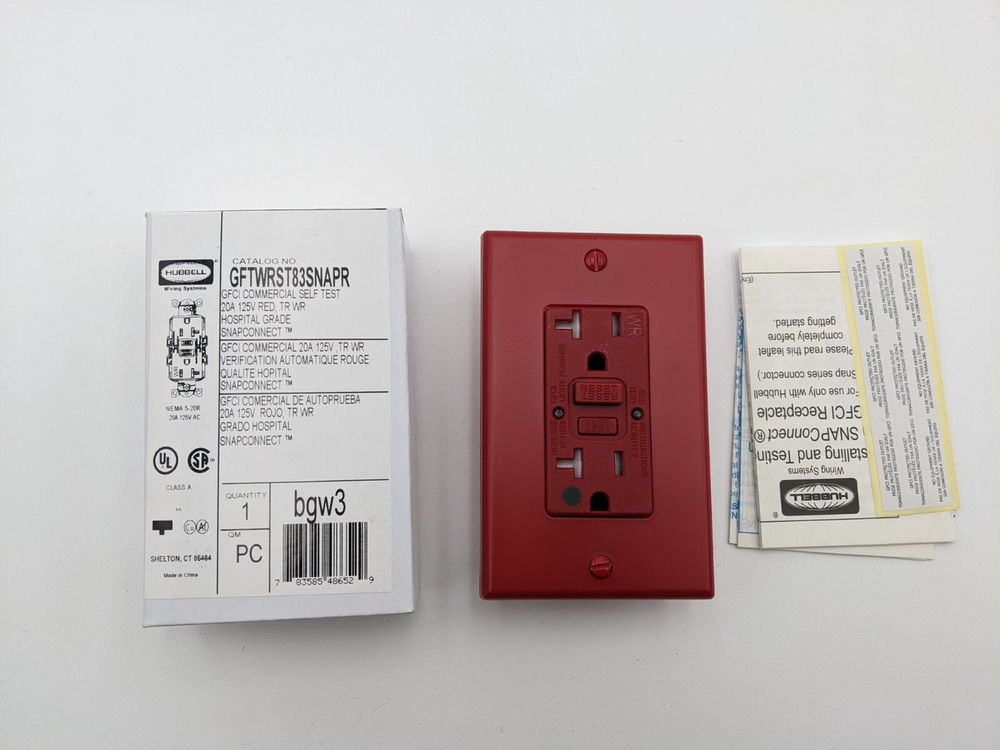 Hubbell GFTWRST83SNAPR Duplet Receptacle Tamper Resistant Red 125V 20A Hospital