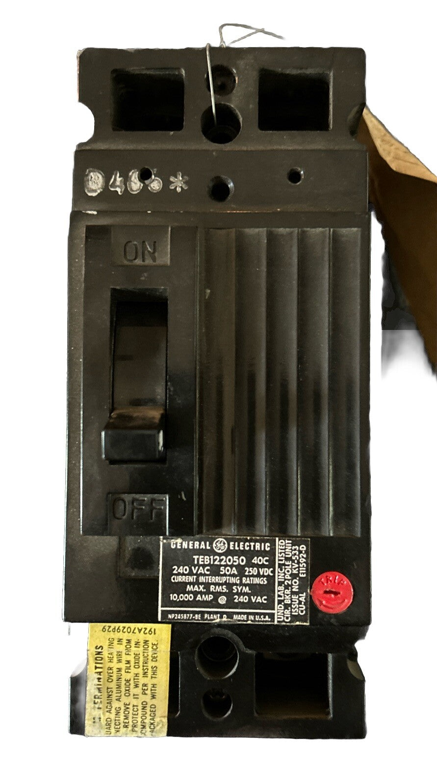 General Electric TEB122050 240V 50A 2 Pole Circuit Breaker.          K6