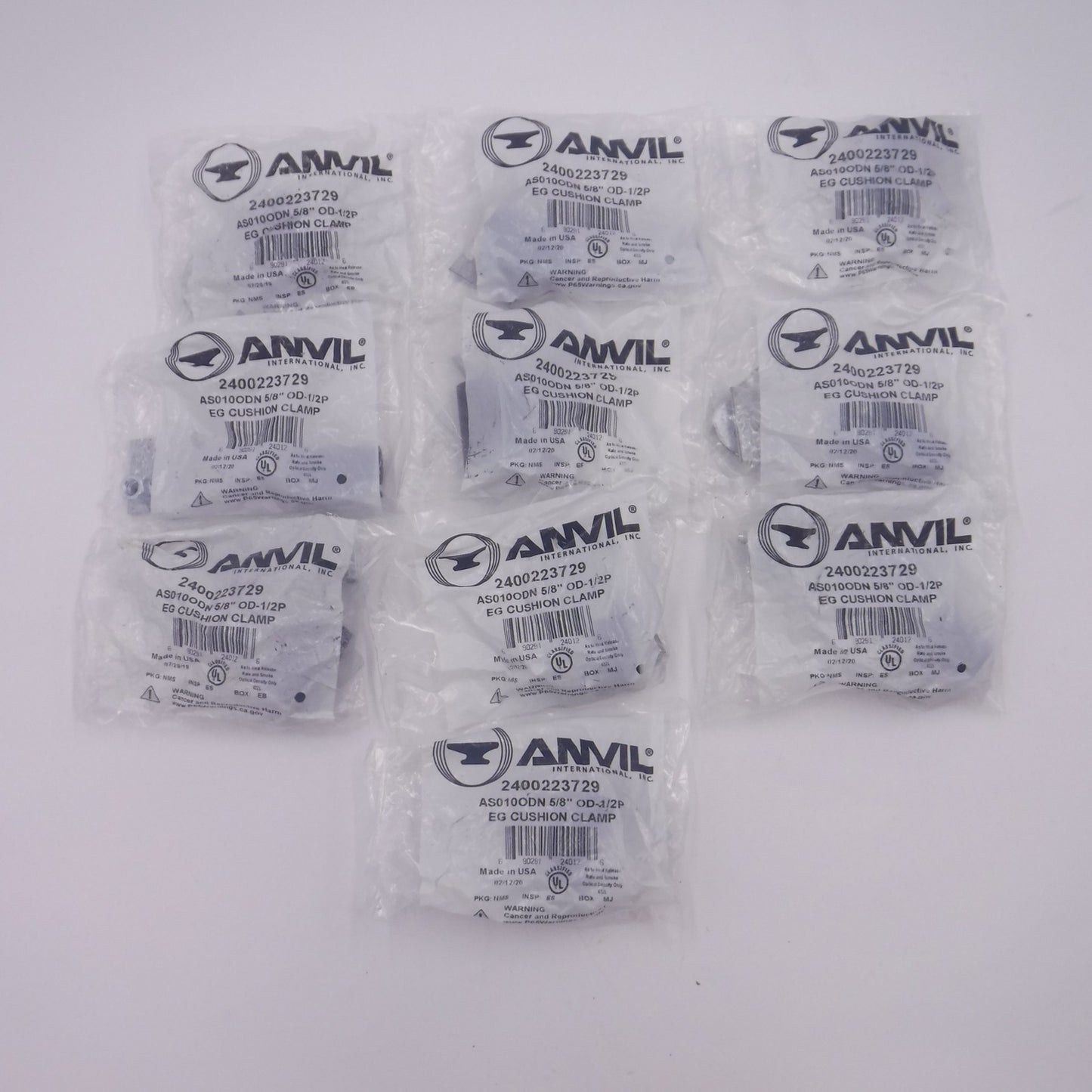 10 Pack Anvil 5/8" Carbon Steel Electro-Galvanized Cushion Clamps 2400223729