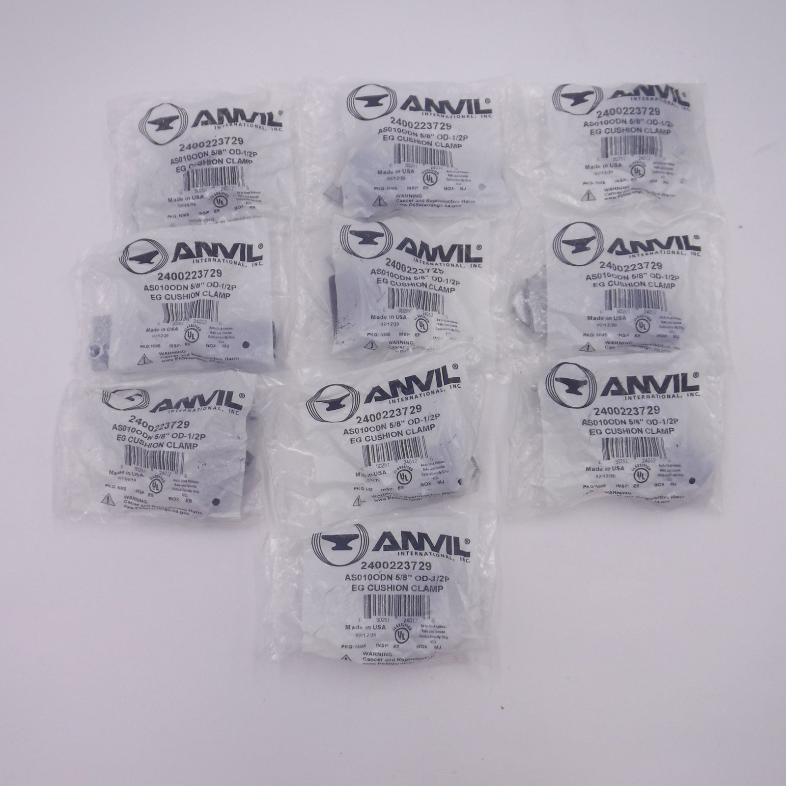 10 Pack Anvil 5/8" Carbon Steel Electro-Galvanized Cushion Clamps 2400223729