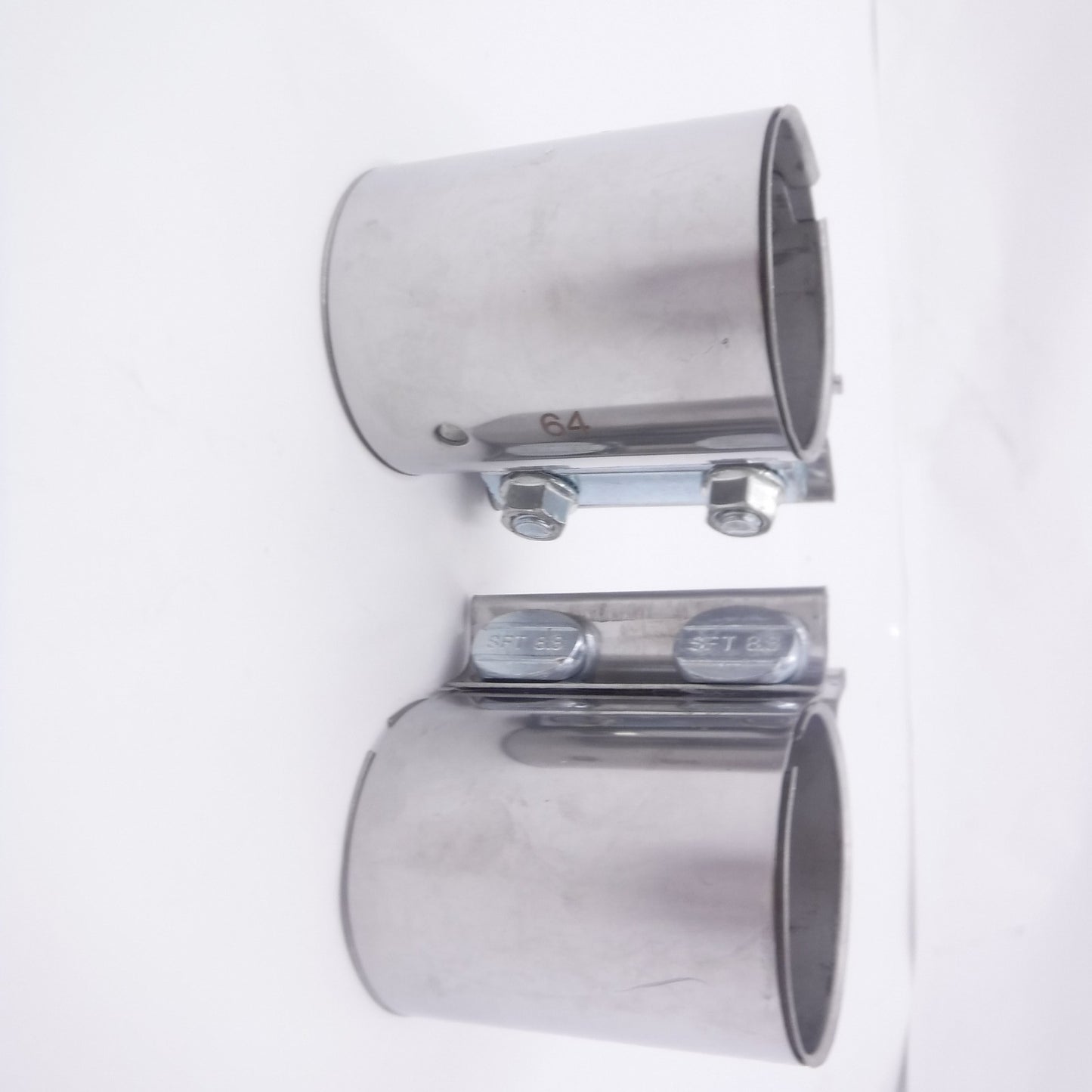 2 Pack Stainless Steel Double Bolt Exhaust Clamp Pipe Connector 48mm - 71mm