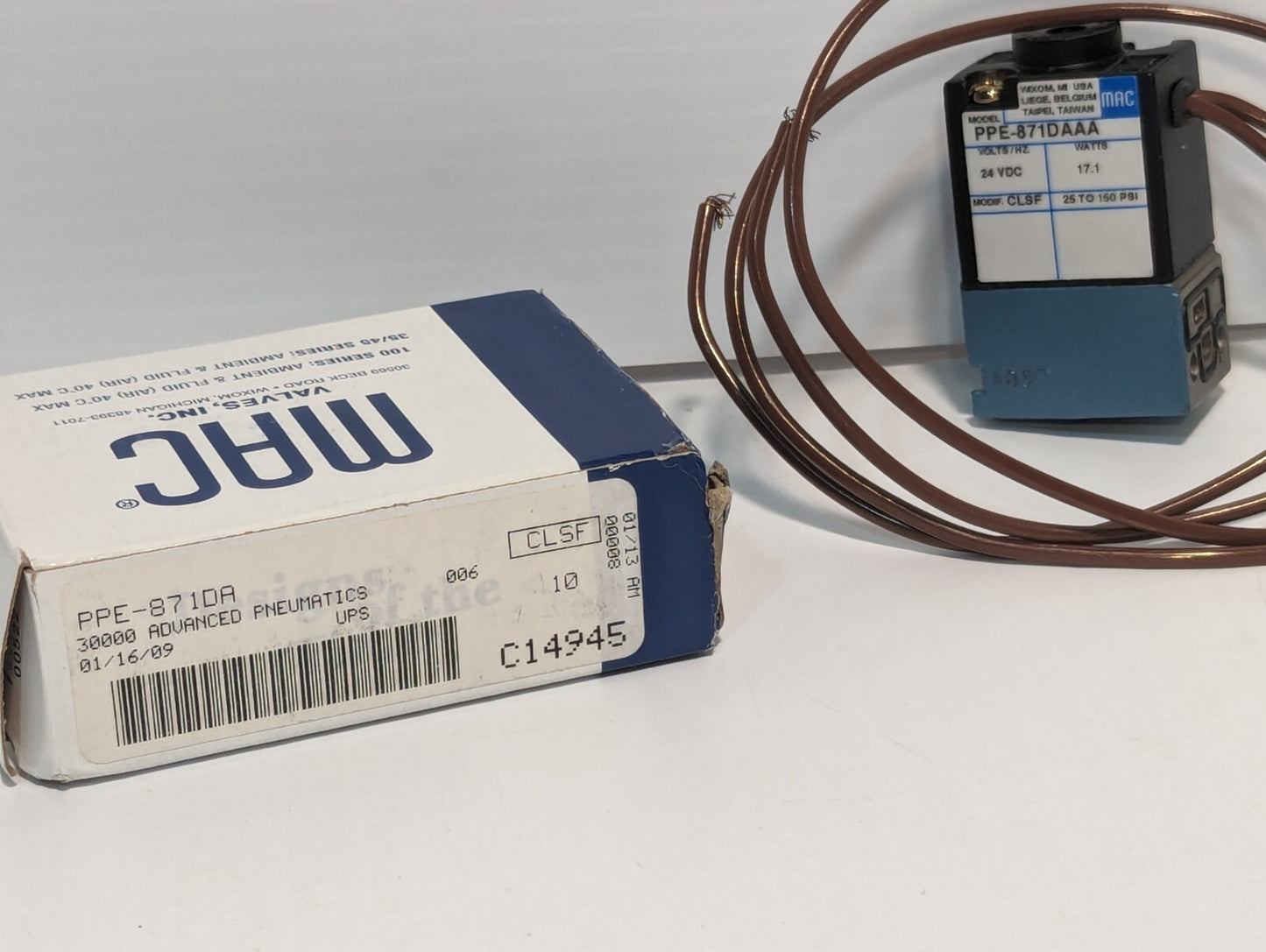 MAC PPE-871DAAA 30000 Advanced Pneumatics Solenoid Valve, 24vdc, 17.1w 