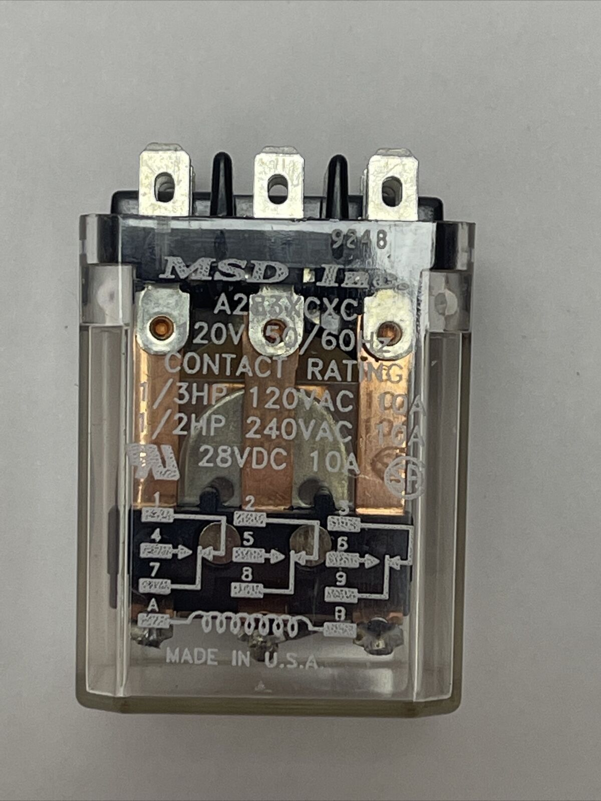 MSD A283XCXC RELAY 120V CONTACT RATING 1/3HP 120VAC 10A 1/2HP 240VAC 10A 28VDC 