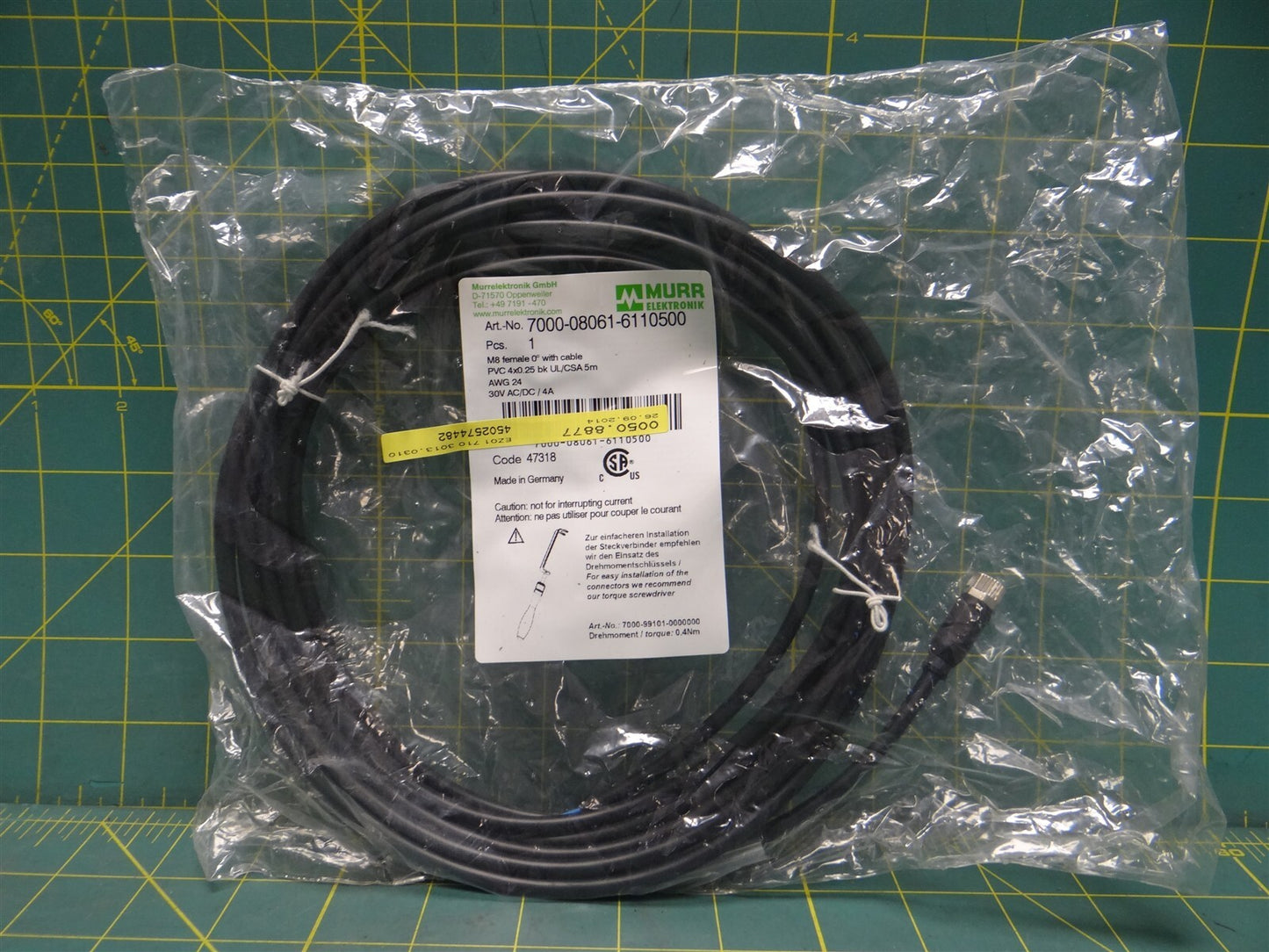 Murr 7000-08061-6110500 M8 female 0° A-cod. with Cable, PVC 4x0.25 bk UL/CSA 5m