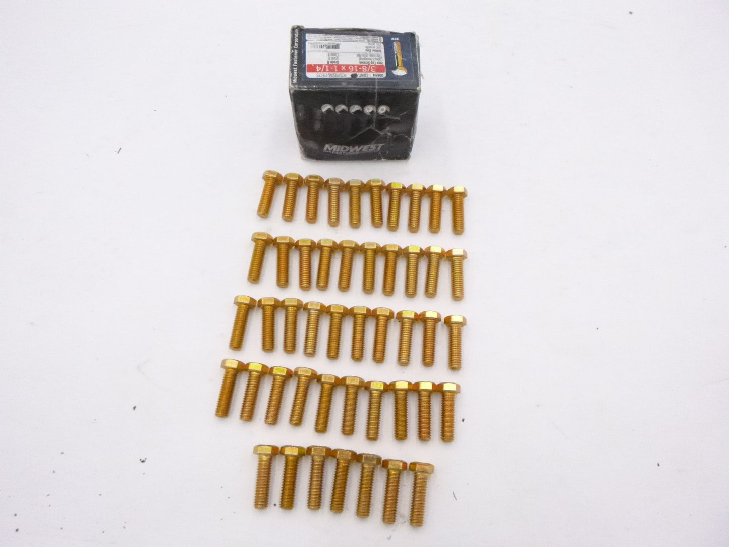 47 Pack Midwest 00694 3/8"-16 x 1-1/4" Yellow Zinc Hex Head Cap Screws