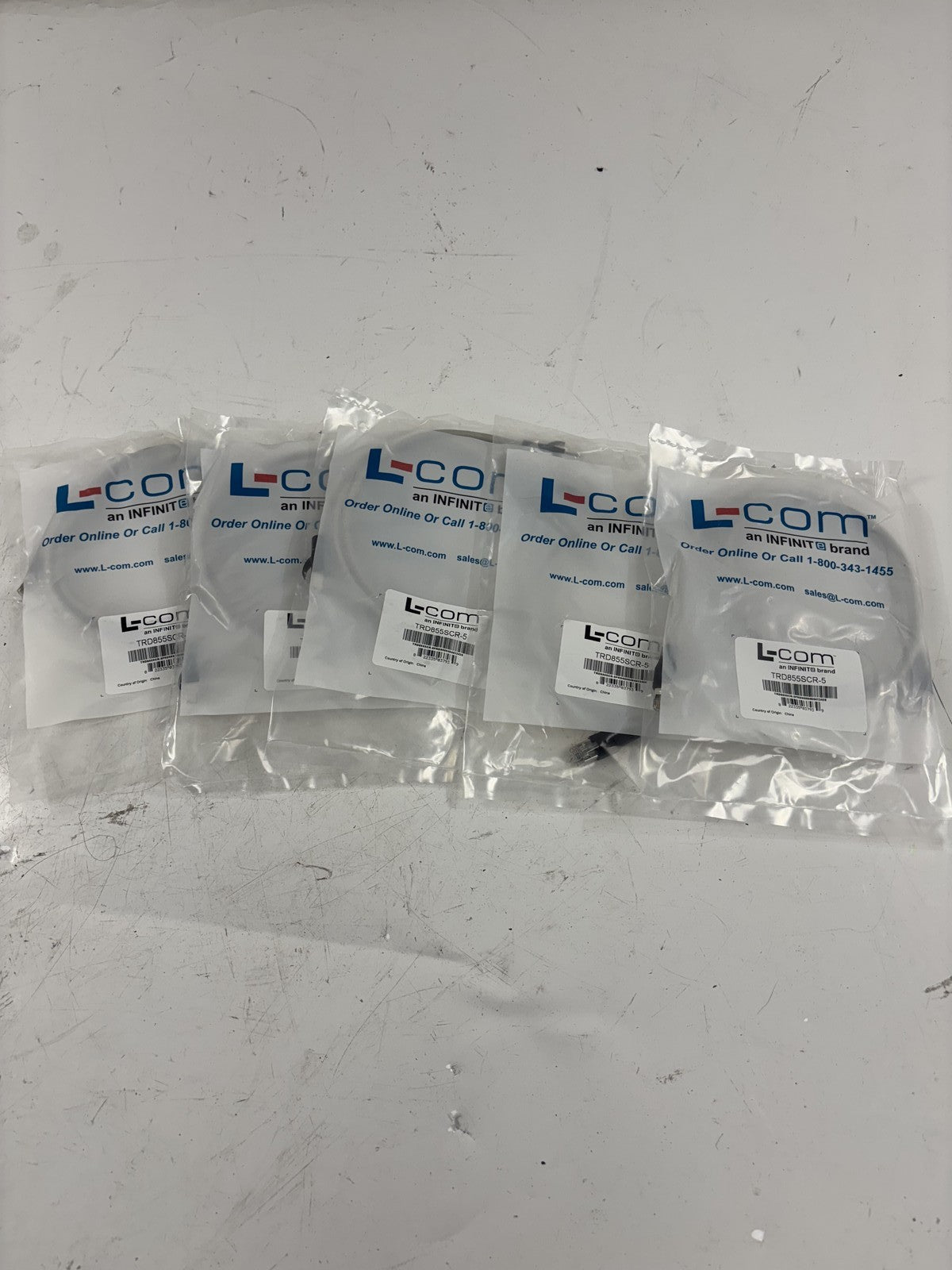 5 Pack Infinite L-Com 5'L 26AWG PVC Cat5e RJ45 Gray Jacket Ethernet Cables