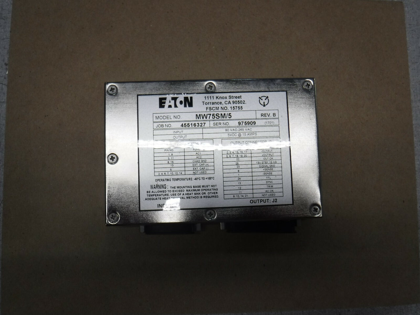 Eaton  MW75SM/5 Power Supply 5vdc 15 amp