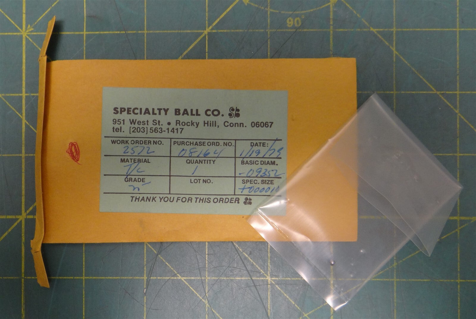 (Qty 1) 0.09352" Diameter Specialty Ball Co. Tungsten Carbide Bearing Ball
