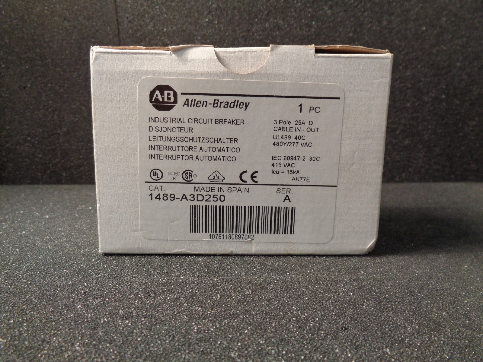 Allen-Bradley 1489-A3D250 UL489/CSA 22.2/ 3 Pole Trip Curve D 25 Amp 240Vac