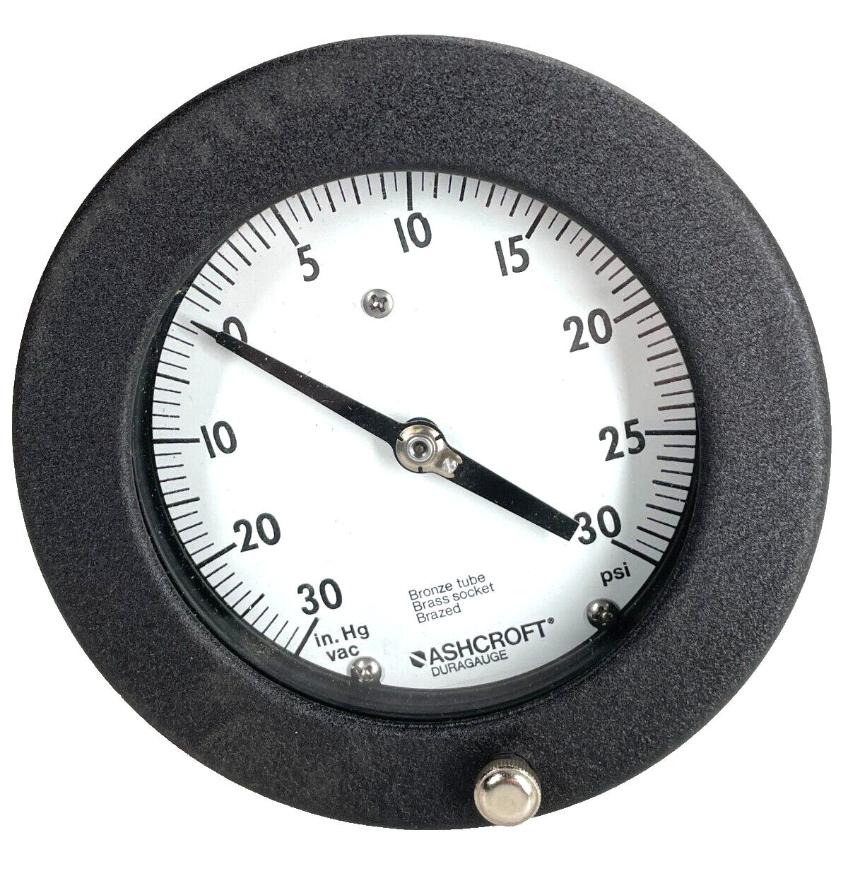 ASHCROFT Duragauge 451377AS04B30IMV&30#, 4-1/2", 30" Hg Vac. / 30-psi, 1/2" NPT