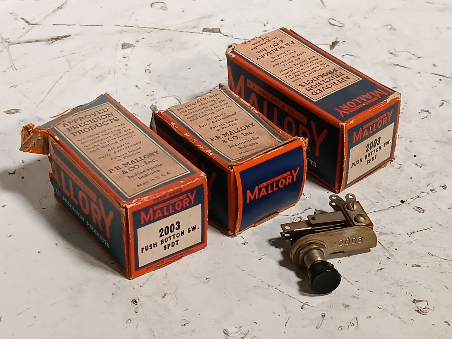 Lot of 3 Vintage Mallory 2003 Push/Pull Button Switch SPDT w/ Original Box