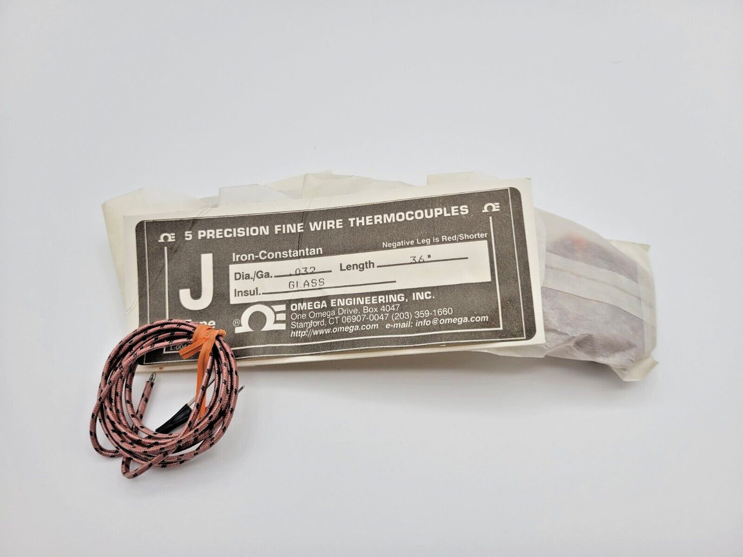 Omega 5TC-GG-J-20-36 Fine Wire Thermocouple Type J 0.32" x 36" Glass Insulation