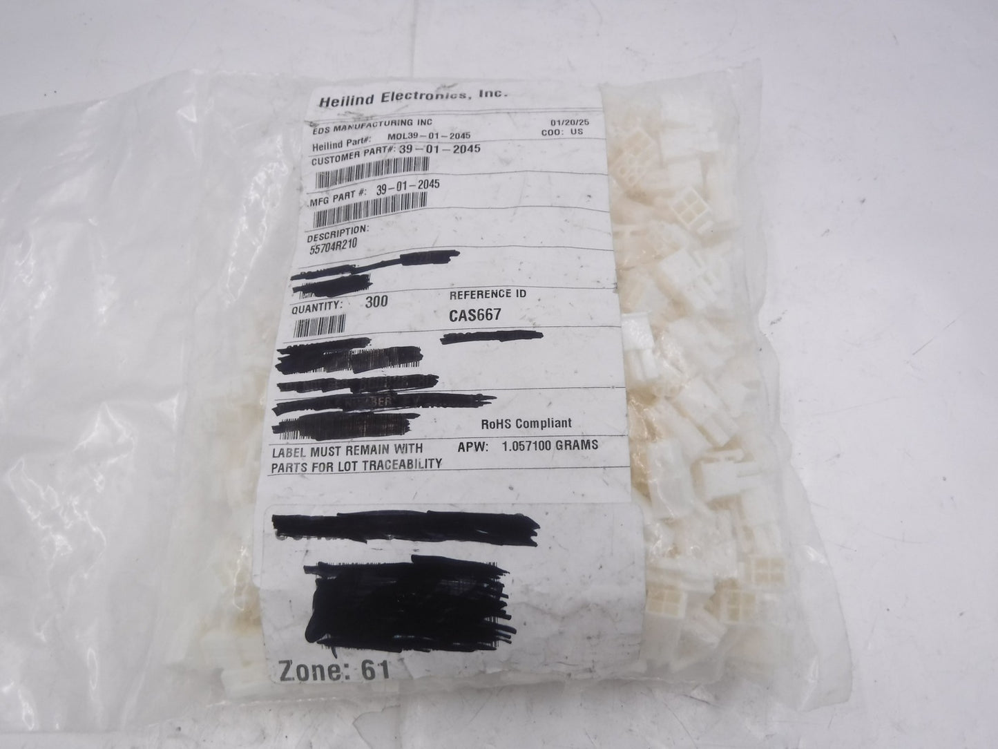 300 Pack Molex Connector Housing Receptacles 39-01-2045