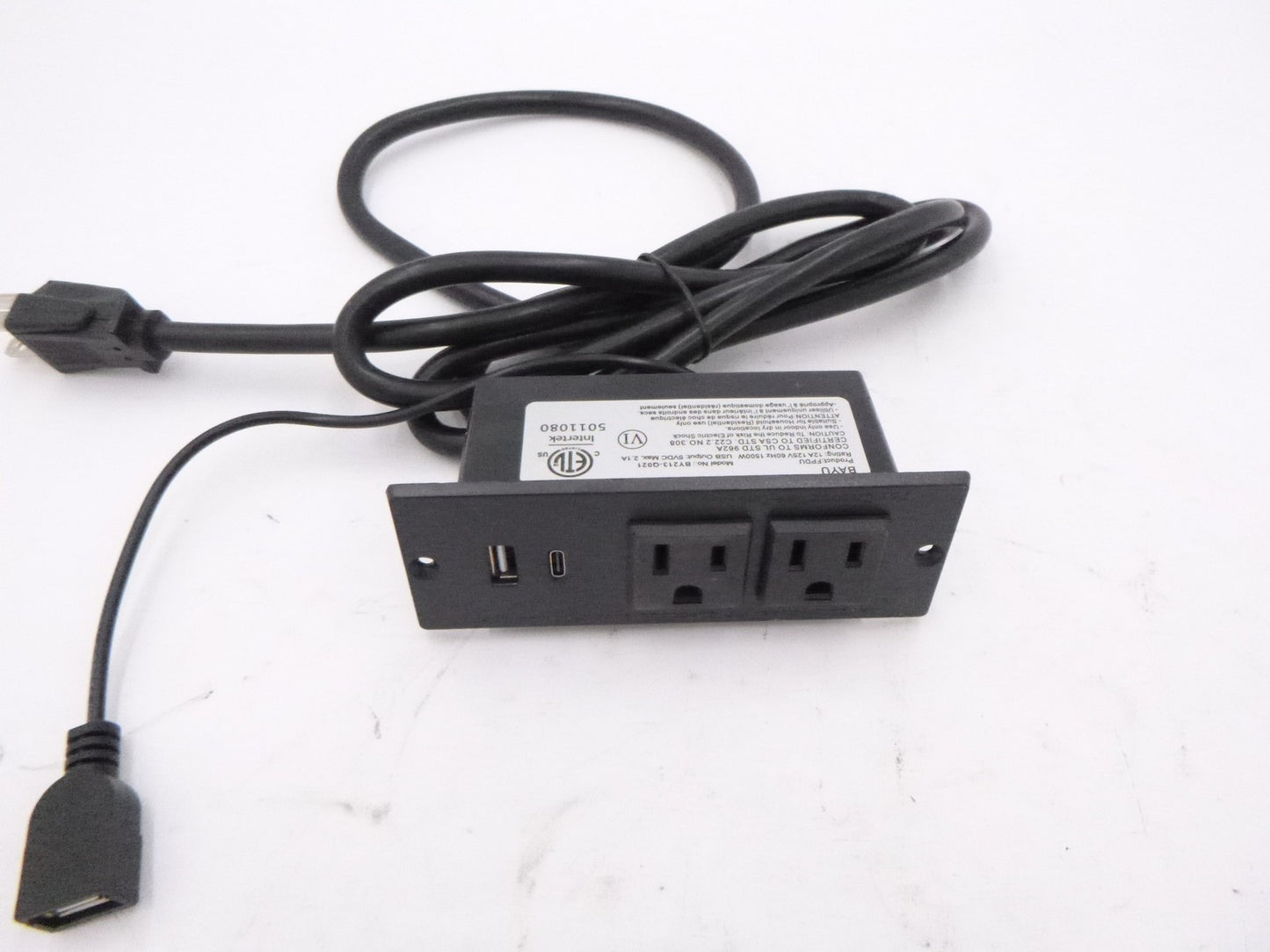 BAYU Recessed Desk Furniture 2 Outlet 2 USB 1 USB-C Plug w/5' Cord BY213-Q021