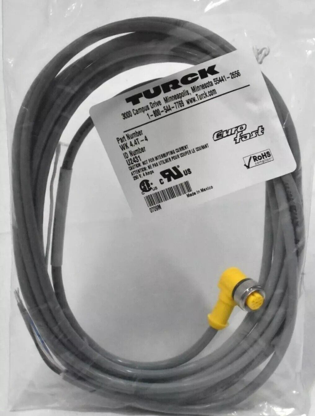 Turck WK 4.4T-4 Eurofast Cable Cordset U2431 New