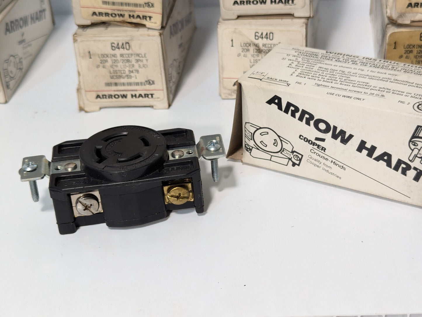 Lot of 5 Arrow Hart 6440 Locking Receptacle, 20A, 120/208V, 3PH, Y 4P 4W 