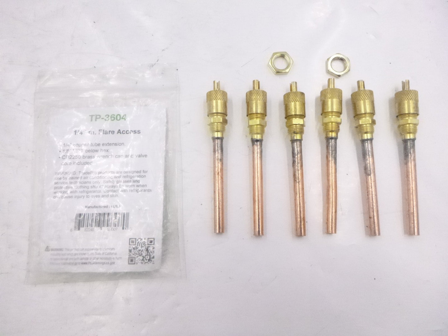 6 Pack TradePro 1/4"M Flare Access Fitting TP-3604 w/ 1/8"MPT Wrench Cap & Valve