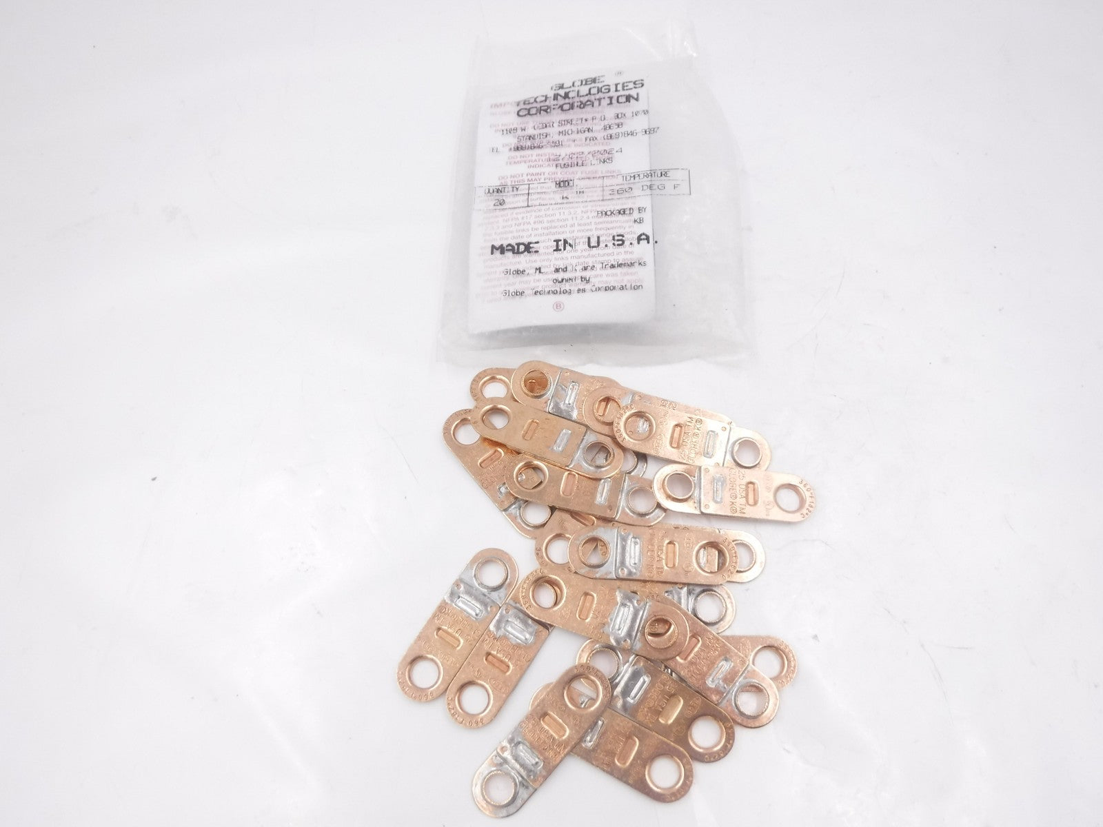 20 Pack Globe Technologies 360°F Model K Fire Protection Fusible Links 314360