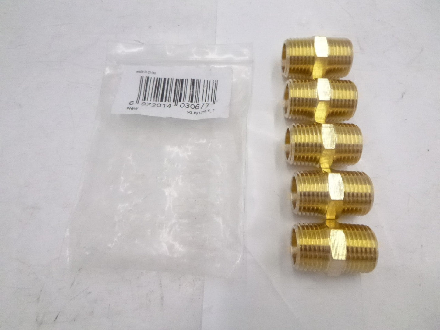 5 Pk Sungator 1/2"x 1/2" x 1.3" L Pipe Hex Nipples SG-PF12M-5_1 Brass MNPT