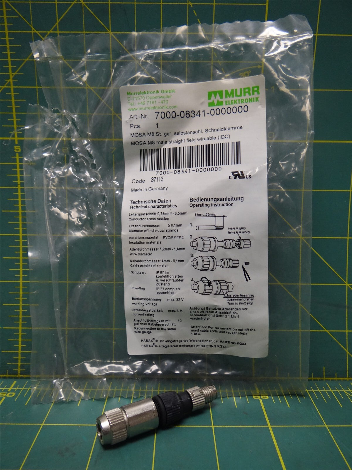 Murr Elektronik MOSA M8 Straight Field Wirable IDC Connector 7000-08341-0000000
