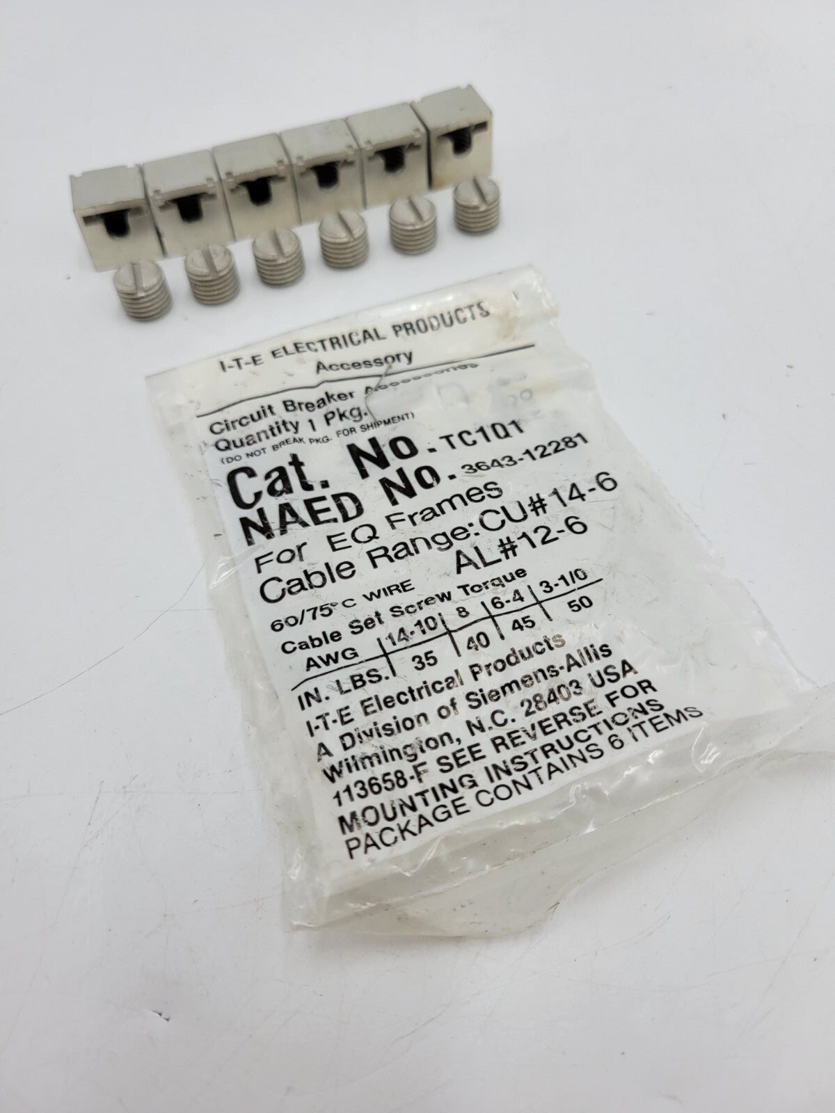 ITE TC1Q1 3643-12281 Mechanical Lug Kit for EQ Frame Breaker CU# 14-6 AL# 12-6