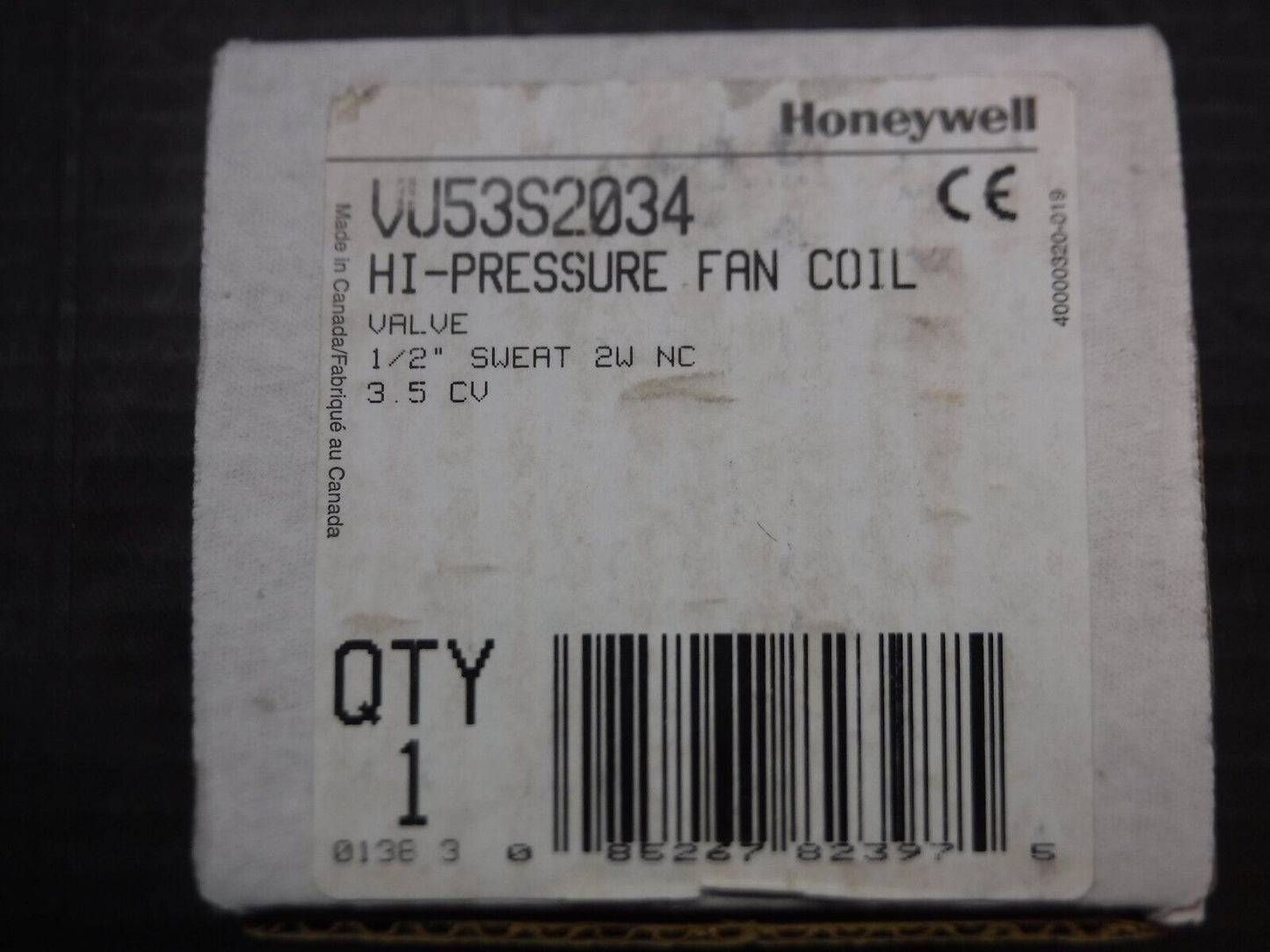 Honeywell VU53S2034 Valve 1/2" 300PSI Sweat 2W NC 3.5 CV Hi-Pressure Fan Coil