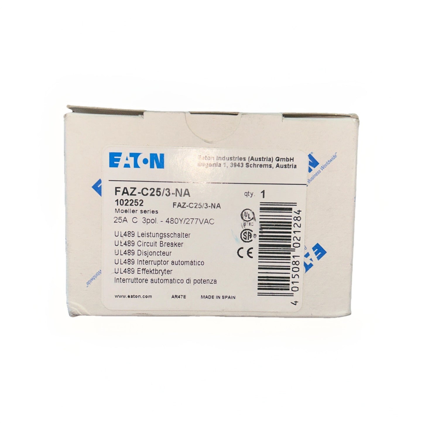 NEW IN BOX! EATON FAZ-C25/3-NA CIRCUIT BREAKER 25A 3 POLE 480V.      C10