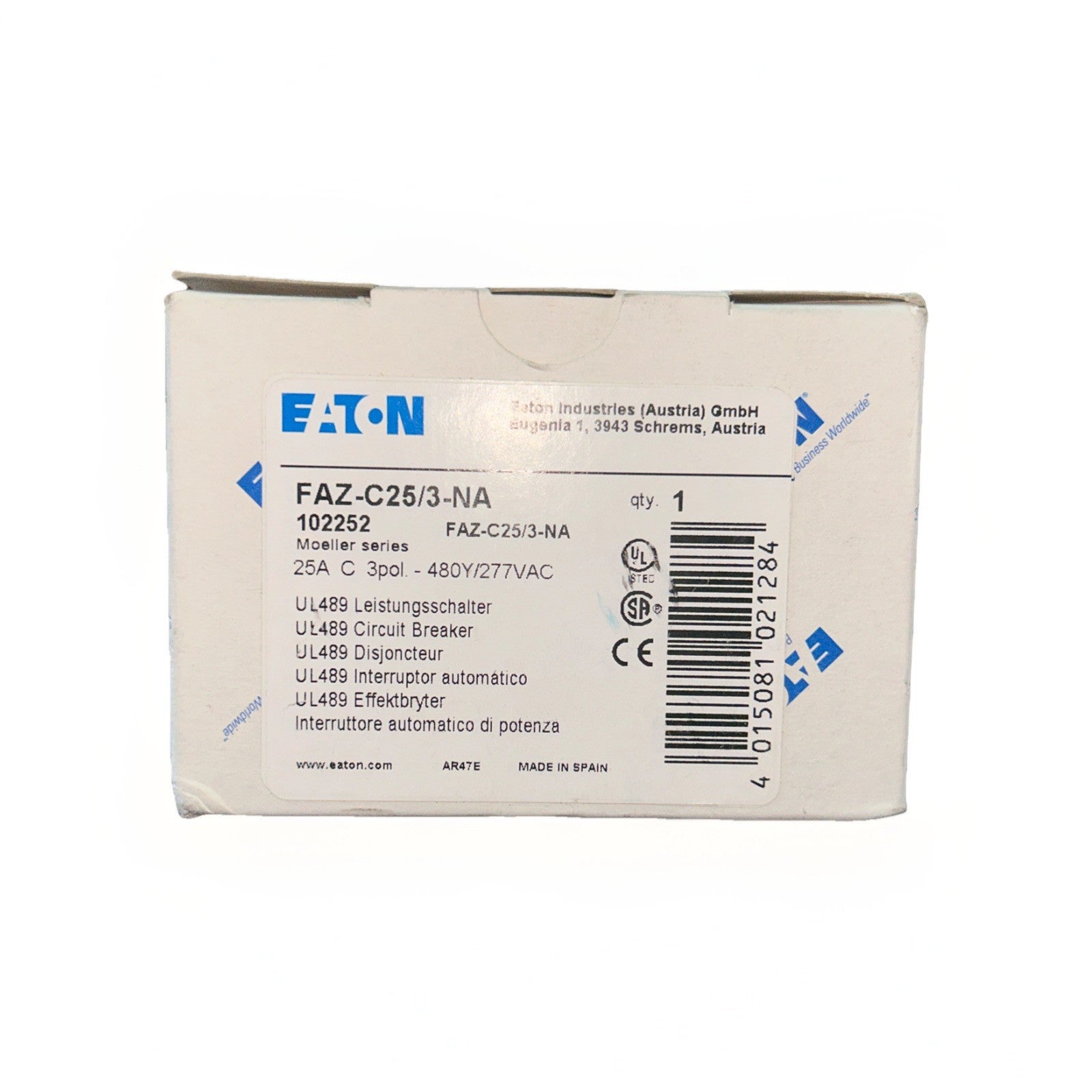 NEW IN BOX! EATON FAZ-C25/3-NA CIRCUIT BREAKER 25A 3 POLE 480V.      C10