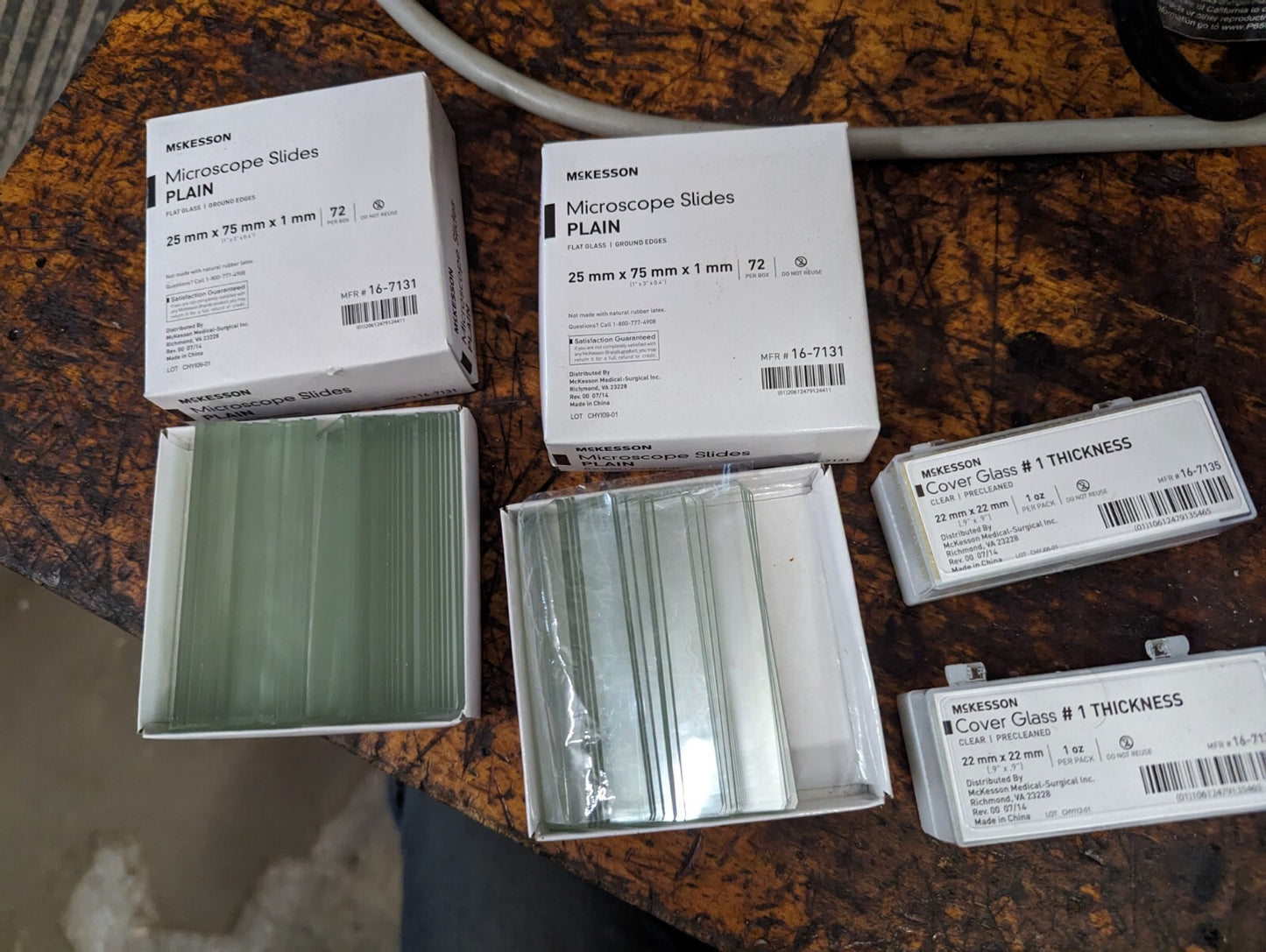 Lot of 2 Incomplete boxes of McKesson microscope slides, 25 mm x 75 mm, covers