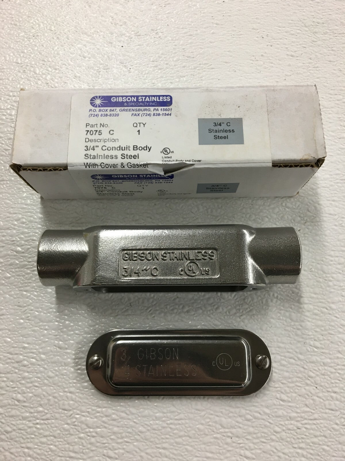 Gibson Stainless 3/4 7075C C Electrical Conduit Body Straight Fitting w/ Cover