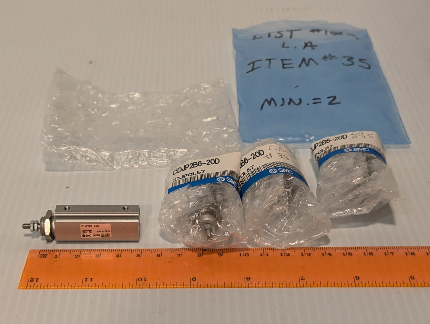 Lot of 4 SMC CDJP2B6-20D, 2G1-79, NSNP Cylinders, Japan