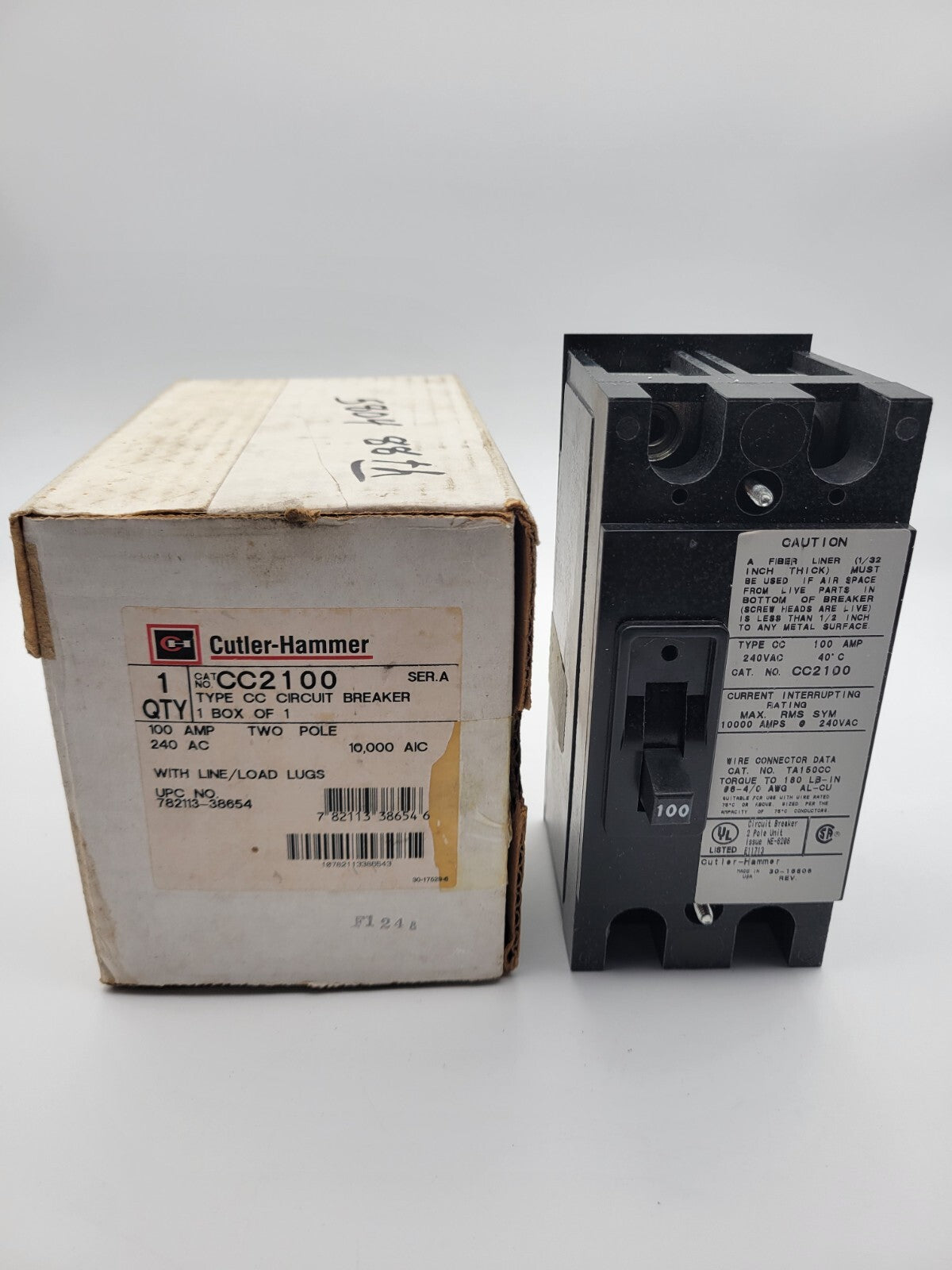 Cutler-Hammer CC2100 Circuit Breaker 100 Amp 240 VAC 2 Pole Bolt On Type CC NOS