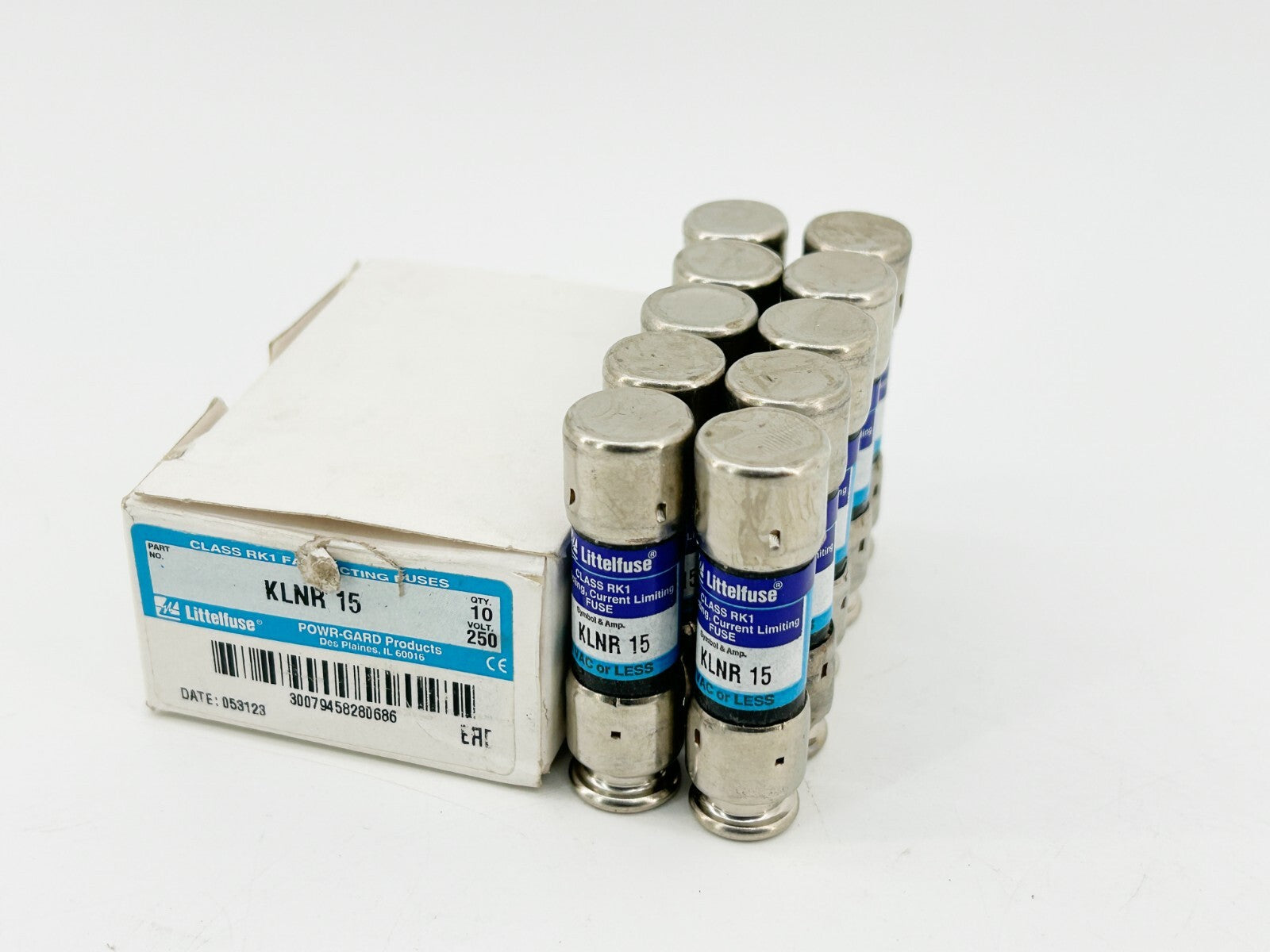 New Box of 10 Littelfuse KLNR-15 Fast Acting Current Limiting Fuse 15A 250V RK1