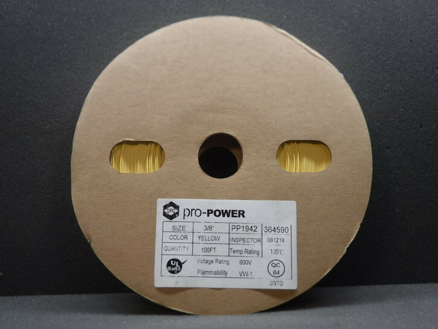 SFC, Pro-Power, PP1942,100FT, 600V, Temp Rating 135 C, Yellow Heat Shrink Tubing