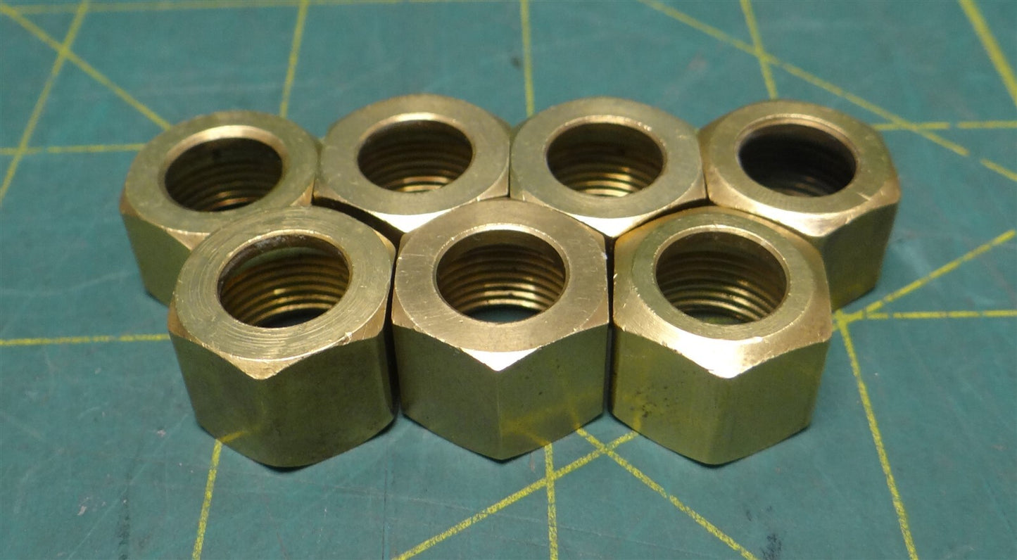 (Pack of 7) Brass Compression Nuts 3/8" Tube OD 5/8" Hex Width 1/2" Length