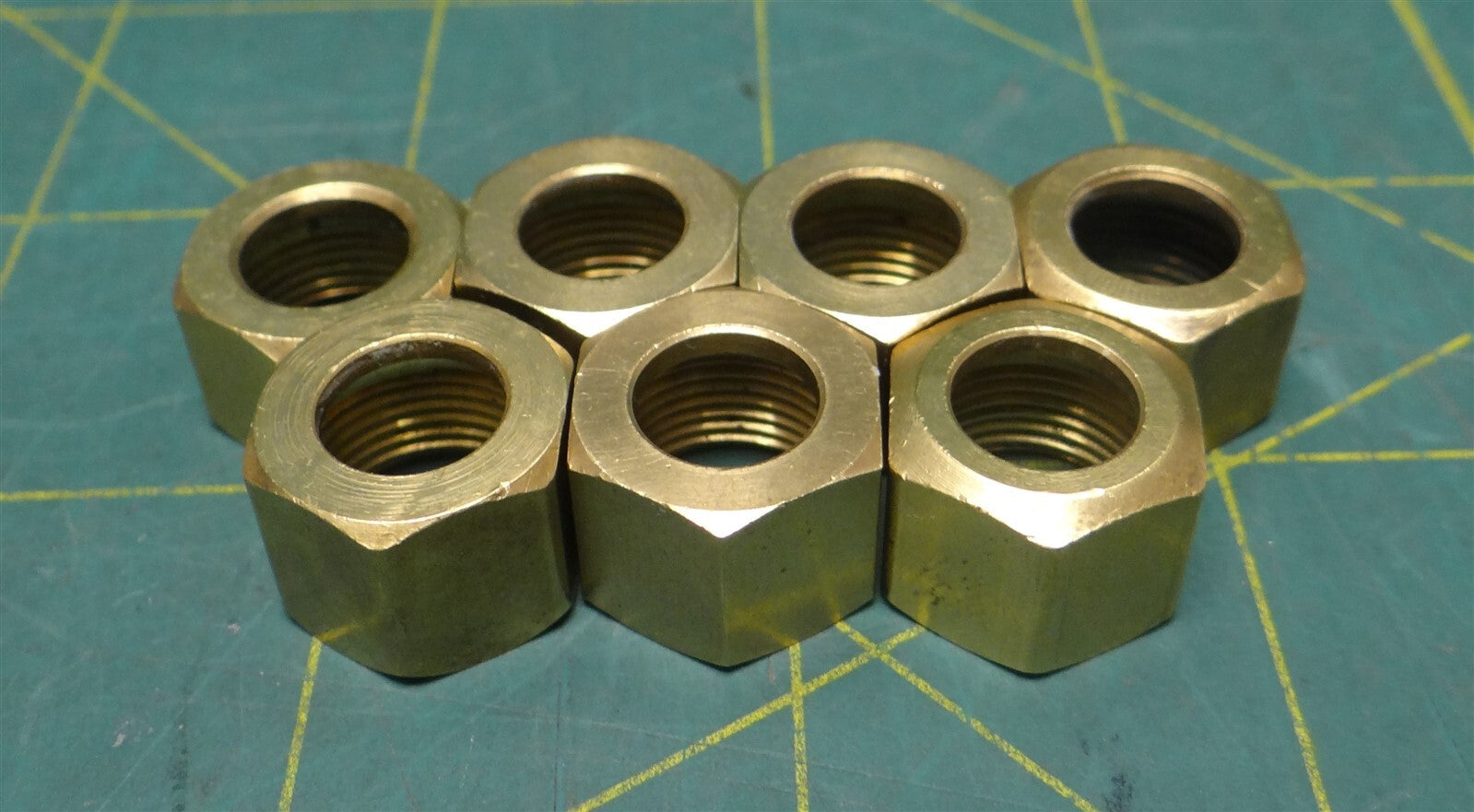 (Pack of 7) Brass Compression Nuts 3/8" Tube OD 5/8" Hex Width 1/2" Length