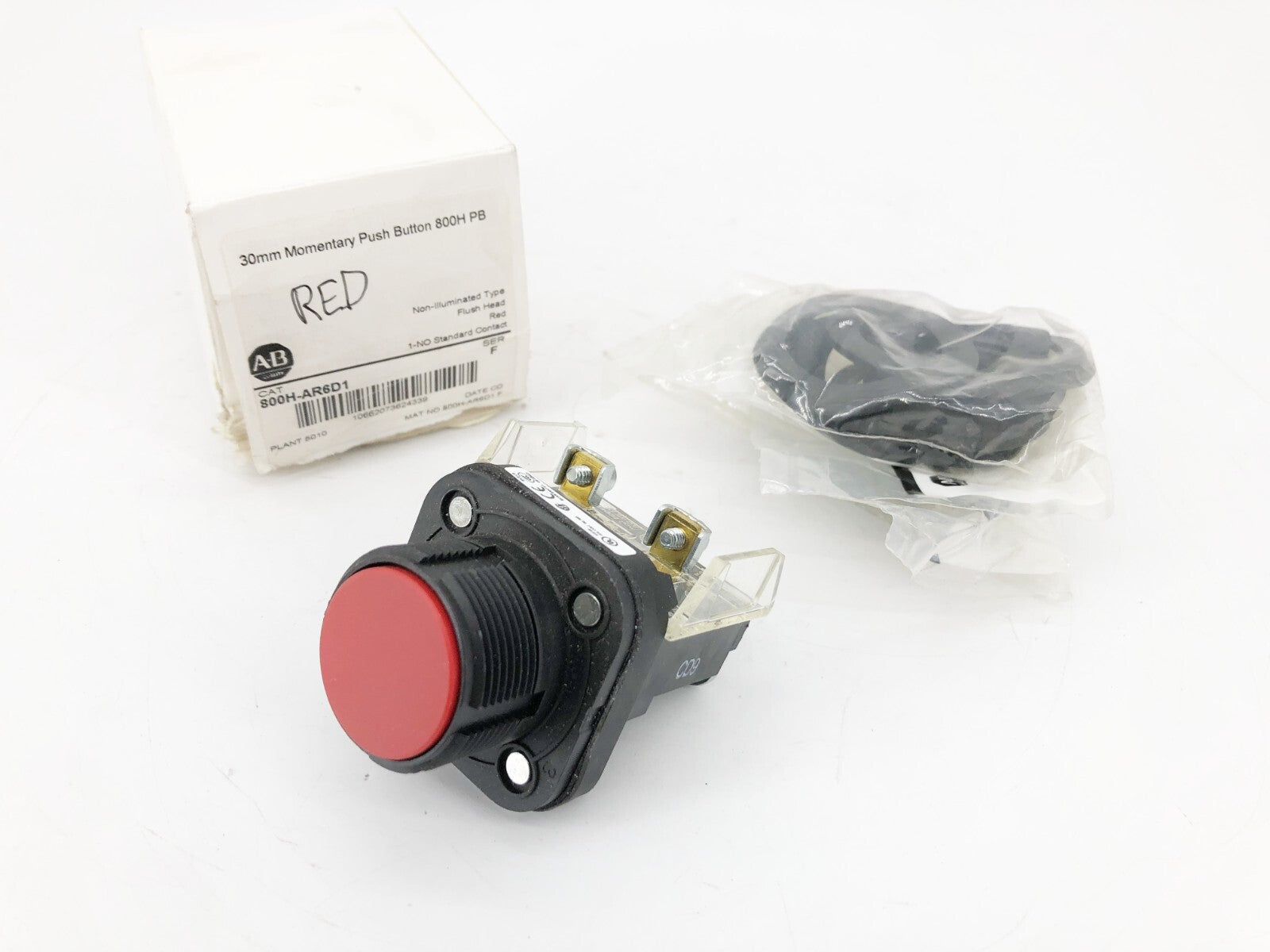 New Allen-Bradley 800H-AR6D1 Ser. F Red Flush Head Momentary Pushbutton 30mm