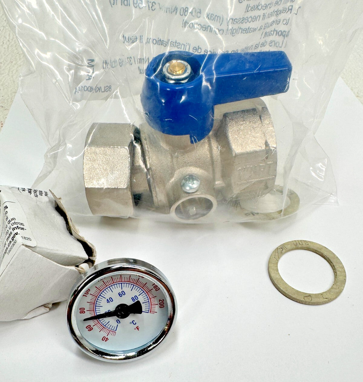 Ball Valve G1" x 1" NPT Handle Blue Nickel Plated with Thermometer 4201725N